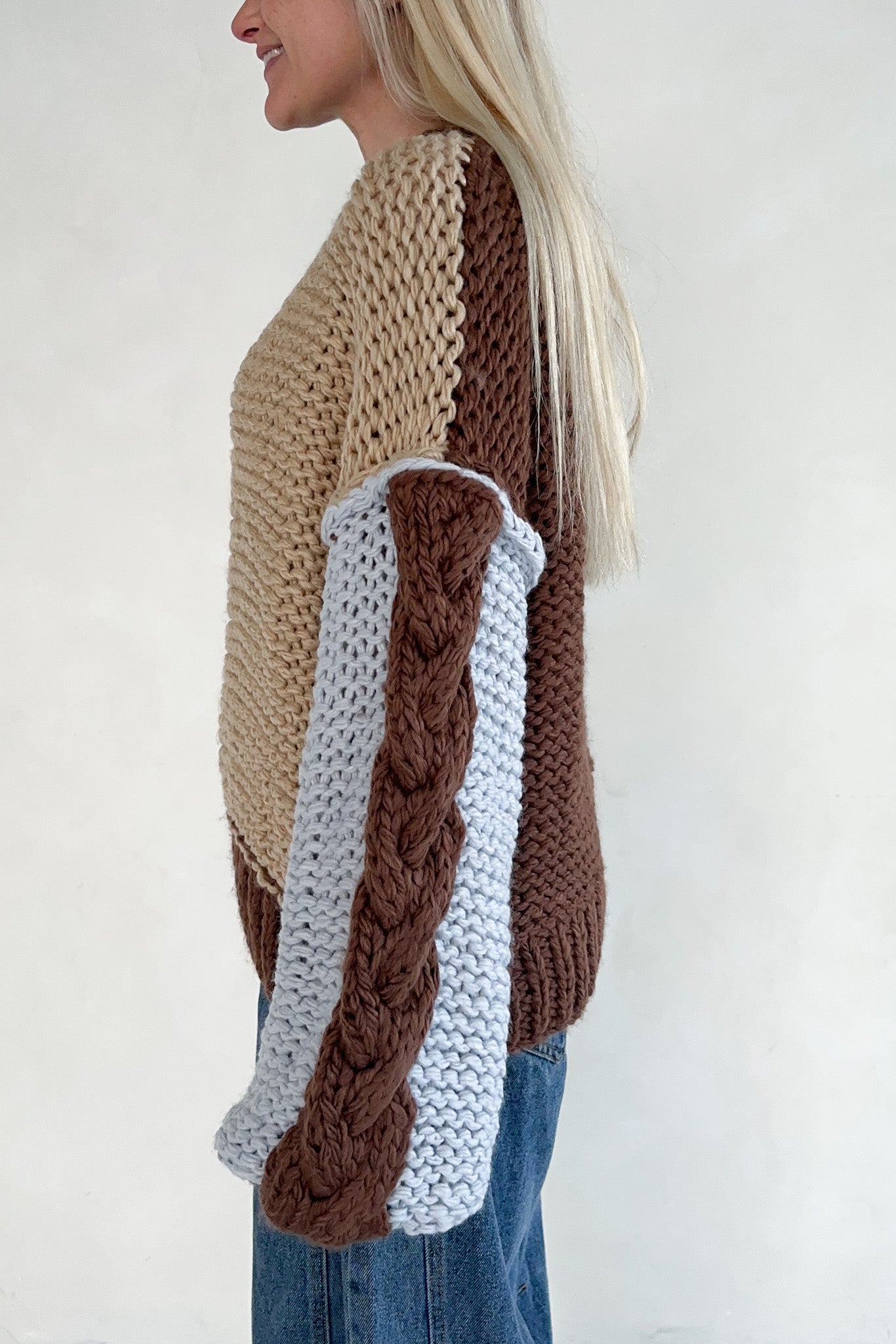 August Hand - Knit Colorblock Chunky Pullover - Neutral Ground