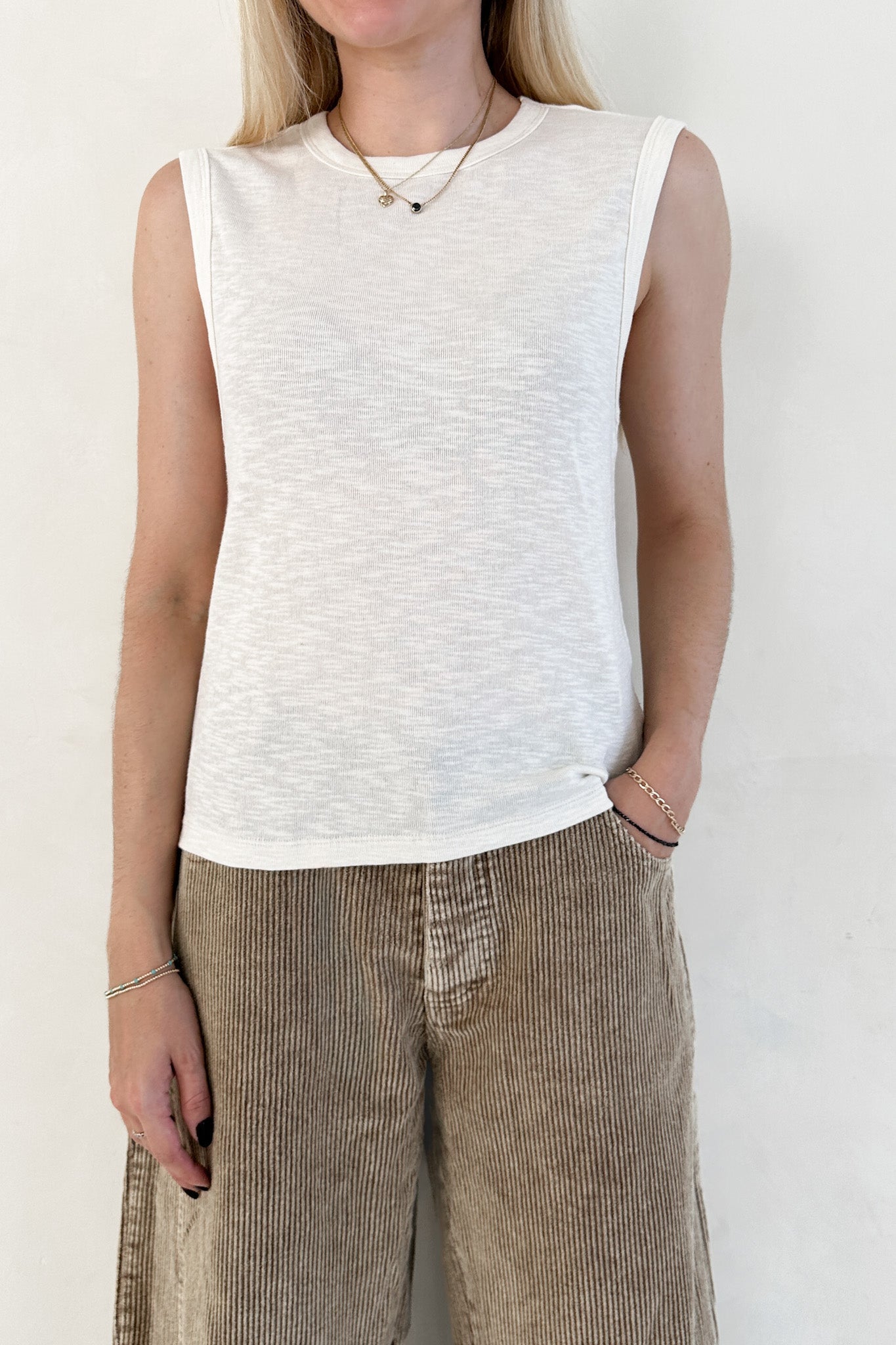 Baylor Cotton Tank Top in Off White - Neutral Ground