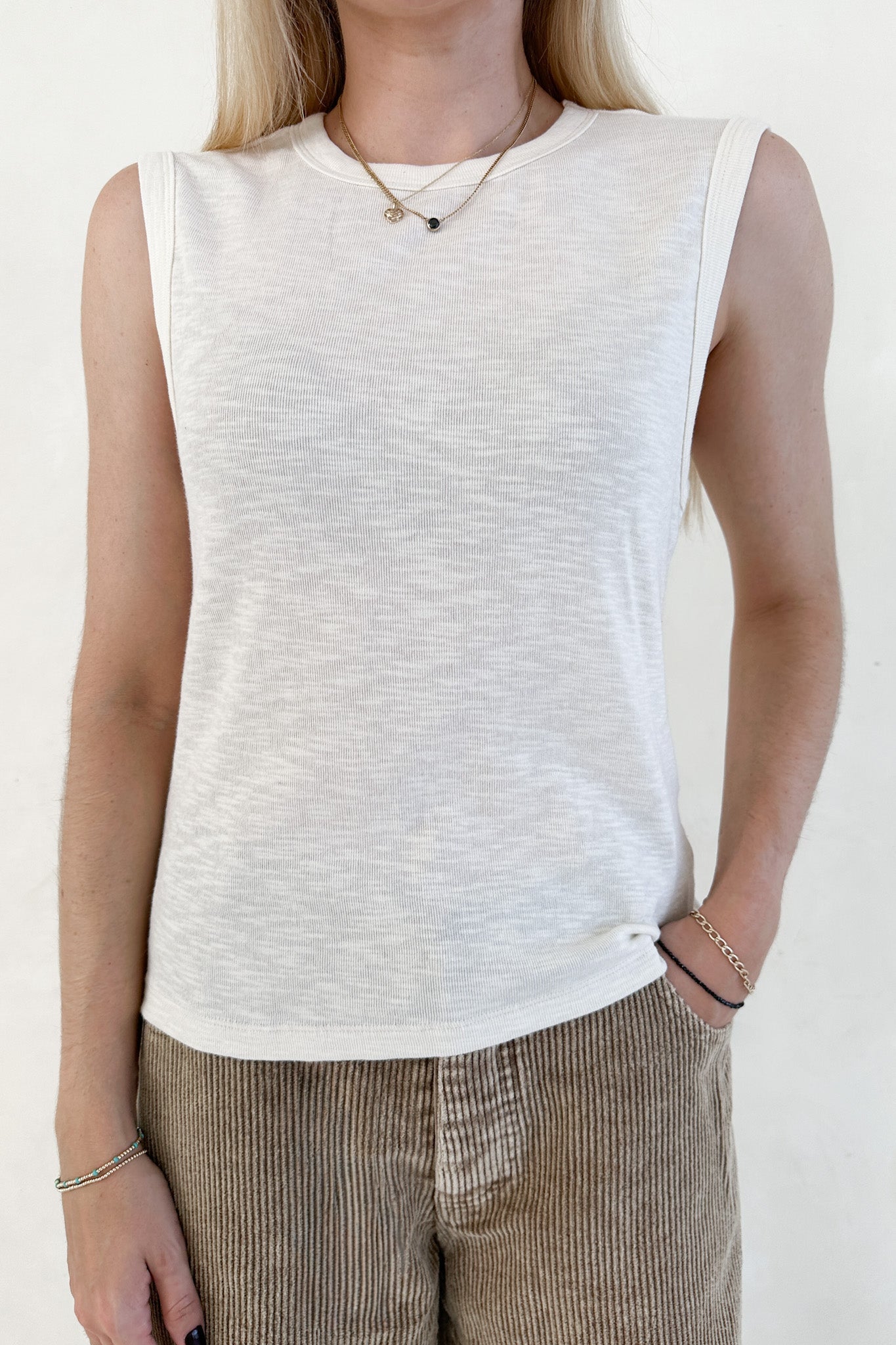 Baylor Cotton Tank Top in Off White - Neutral Ground