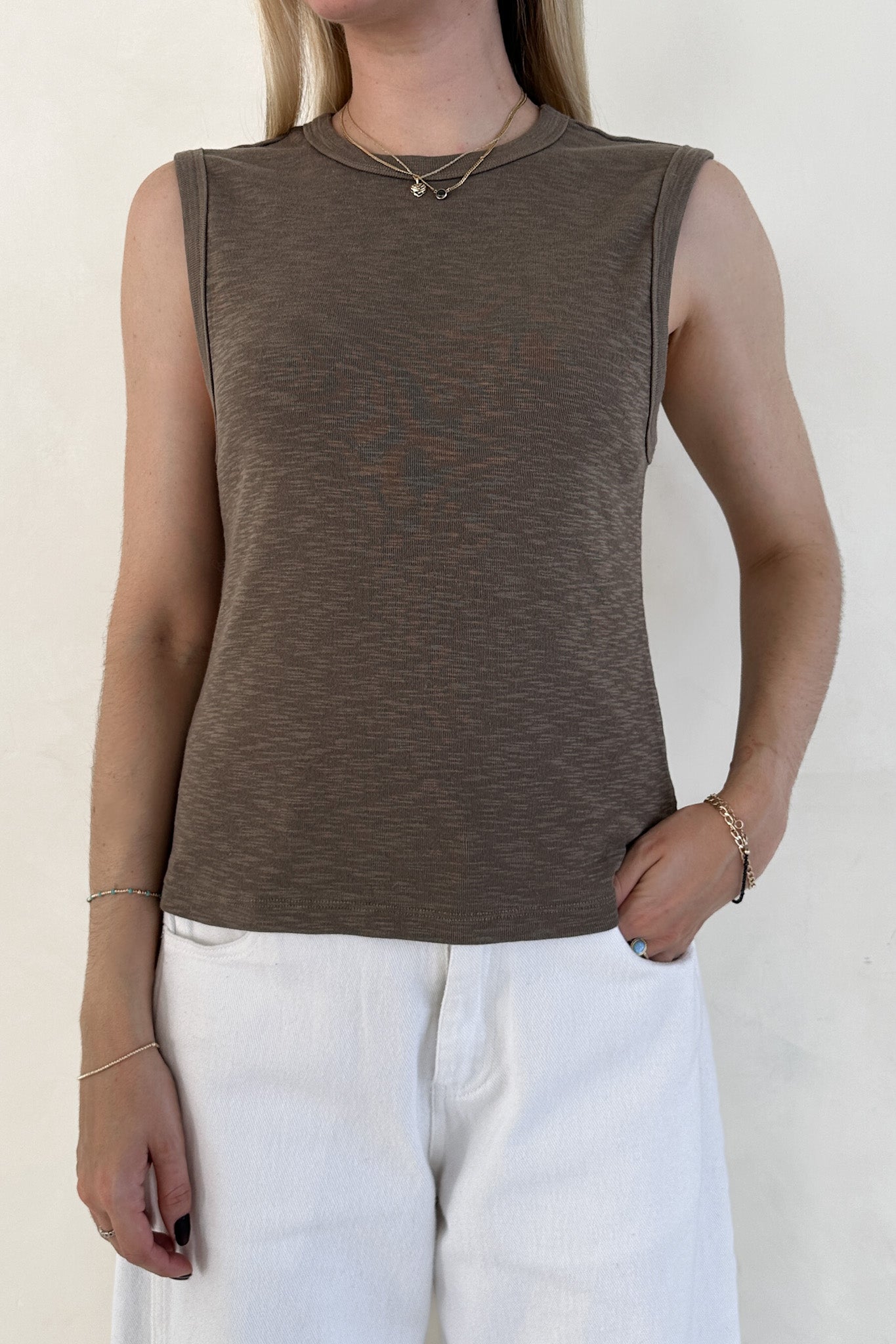 Baylor Cotton Tank Top in Olive - Neutral Ground