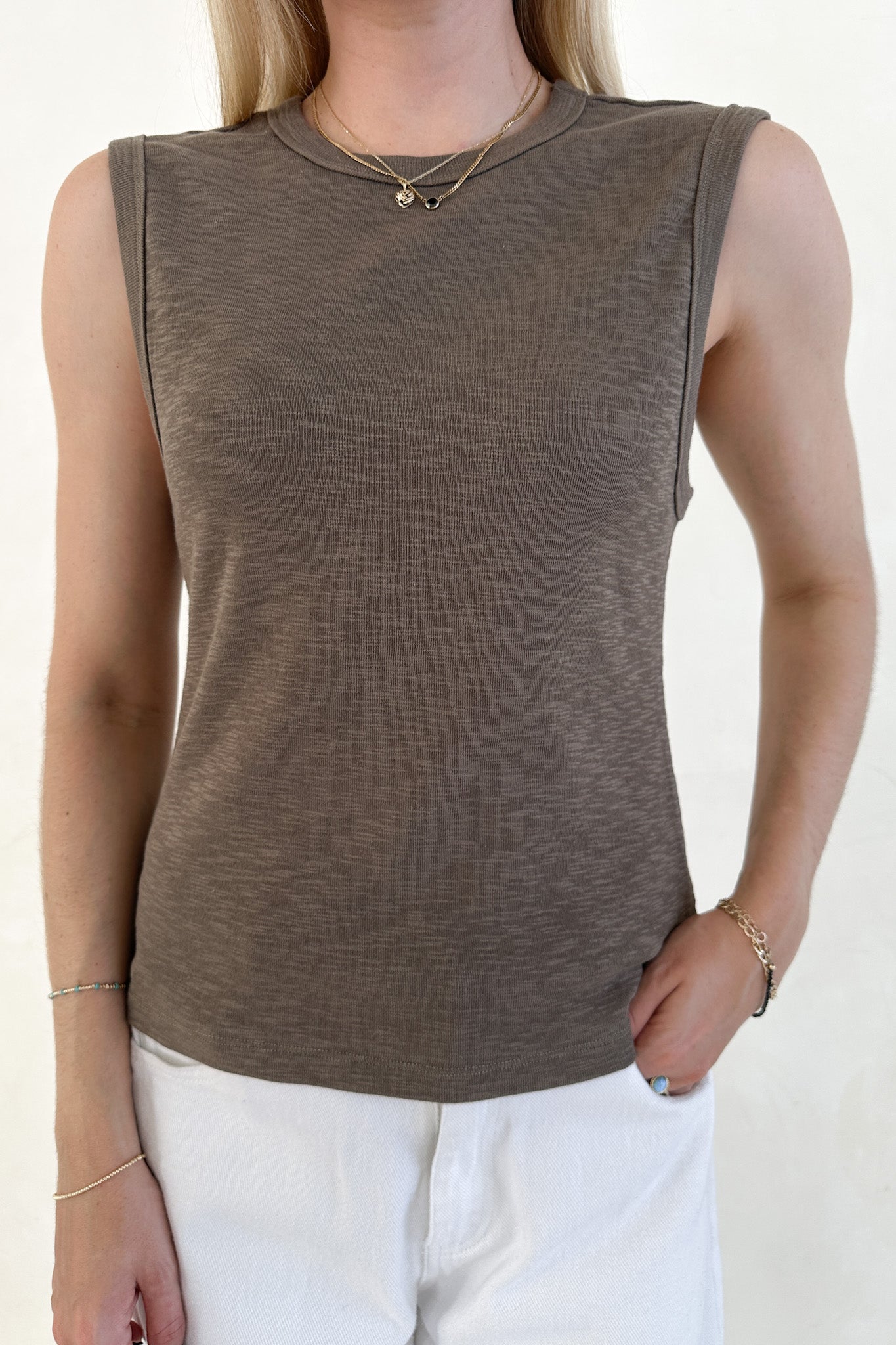 Baylor Cotton Tank Top in Olive - Neutral Ground