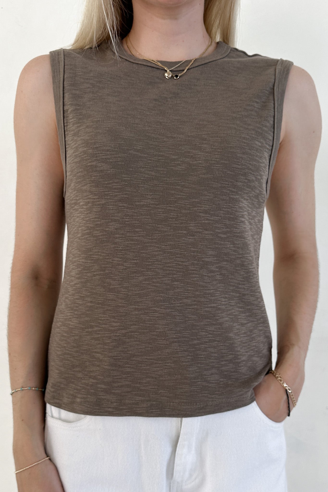 Baylor Cotton Tank Top in Olive - Neutral Ground