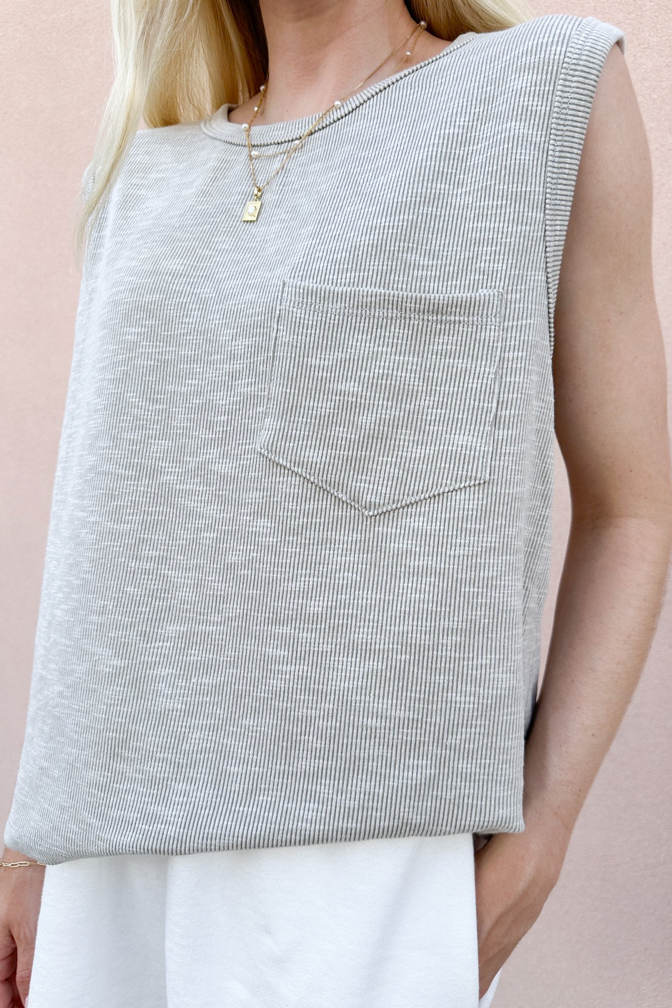 Baylor Ribbed Sleeveless Top in Light Grey - Neutral Ground
