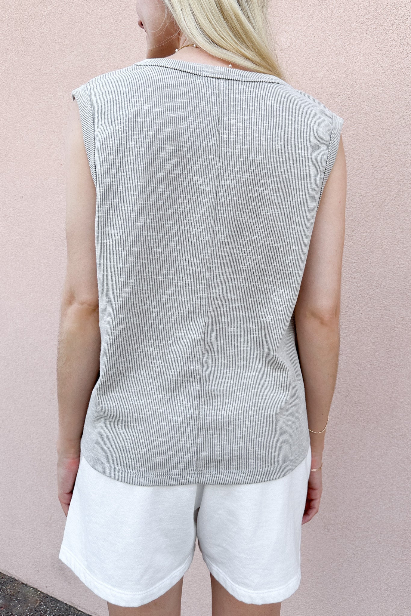 Baylor Ribbed Sleeveless Top in Light Grey - Neutral Ground