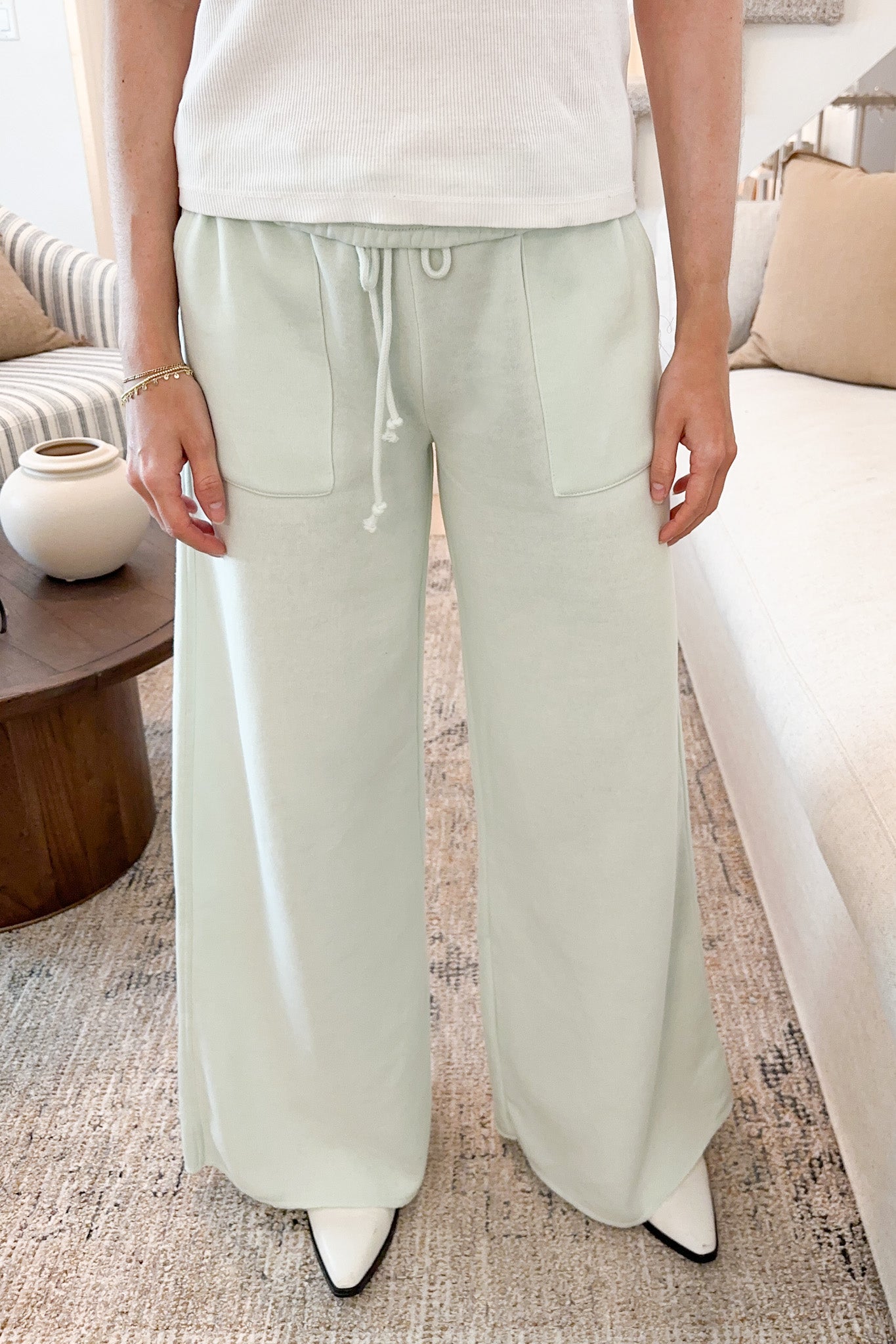 Beach House Wide Leg Pants in Mint - Neutral Ground