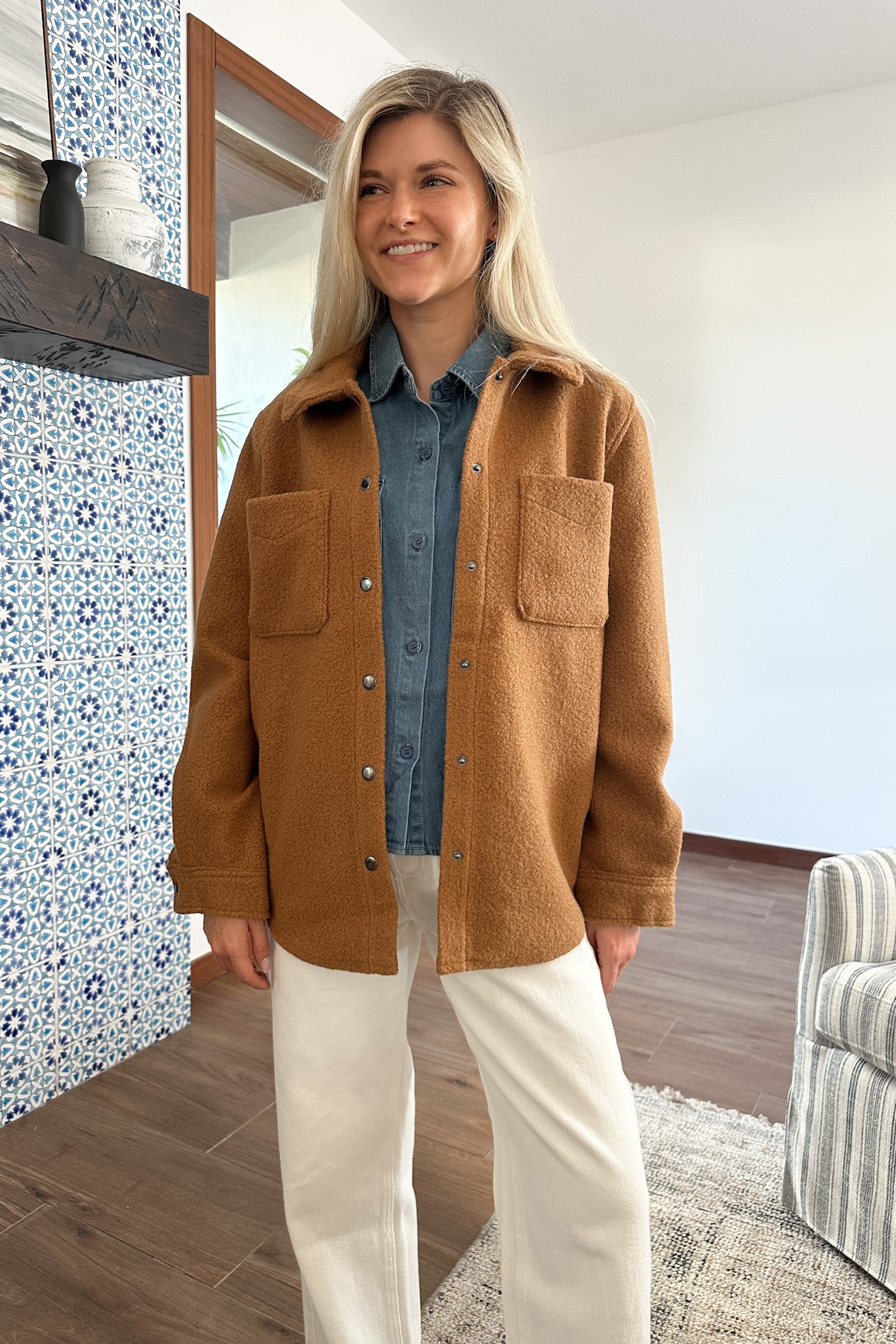 Bella Snap Button Teddy Jacket - Neutral Ground