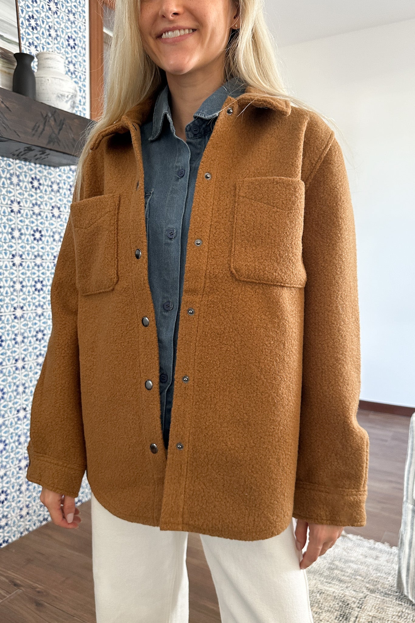 Bella Snap Button Teddy Jacket - Neutral Ground