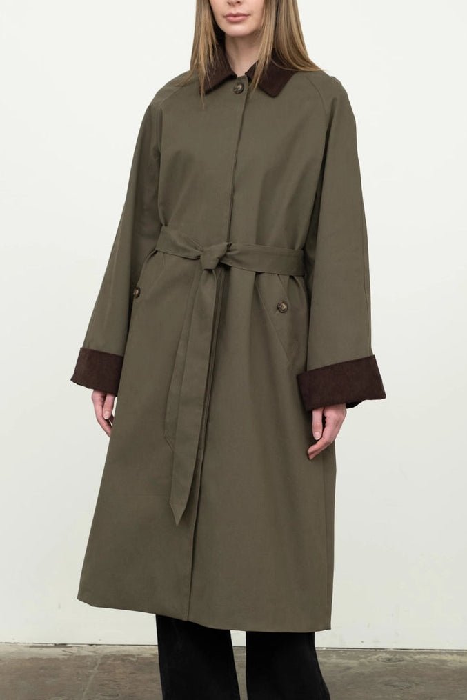 Benni Midi Button Down Trench Coat - Neutral Ground