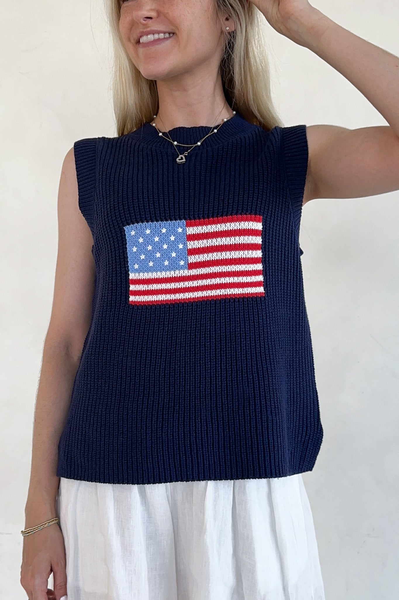 Betty Flag Print Knit Sweater Tank - Neutral Ground