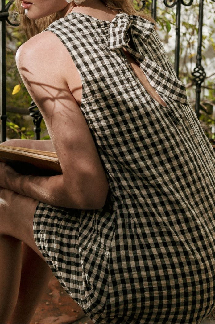 Annie 100% Cotton Gingham Dress in Black
