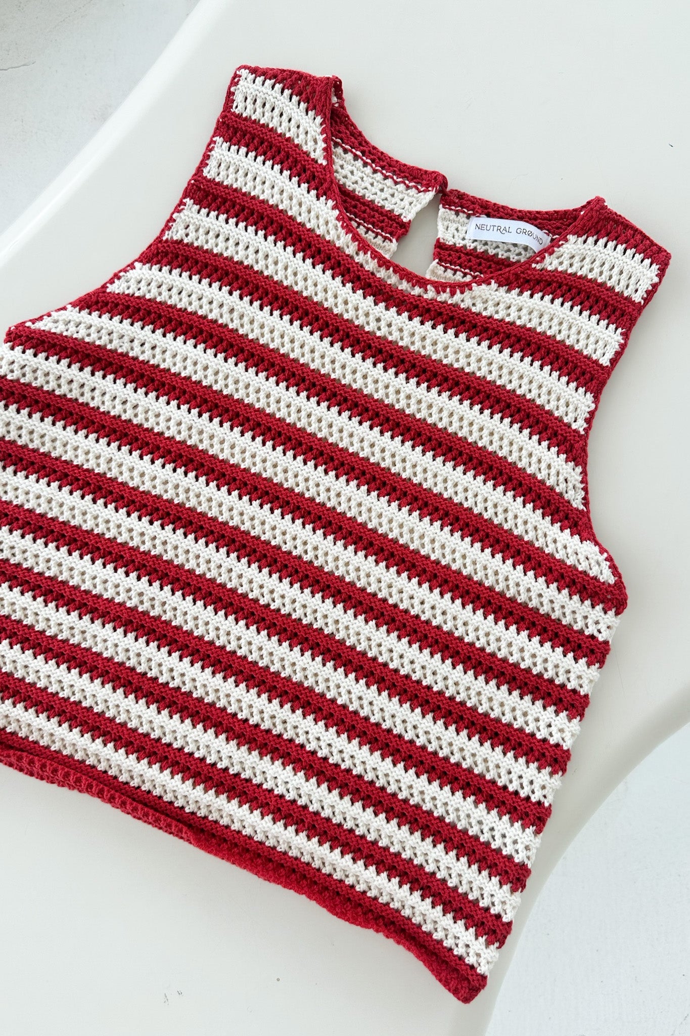 Boardwalk Red & White Stripe Crochet Knit Top - Neutral Ground