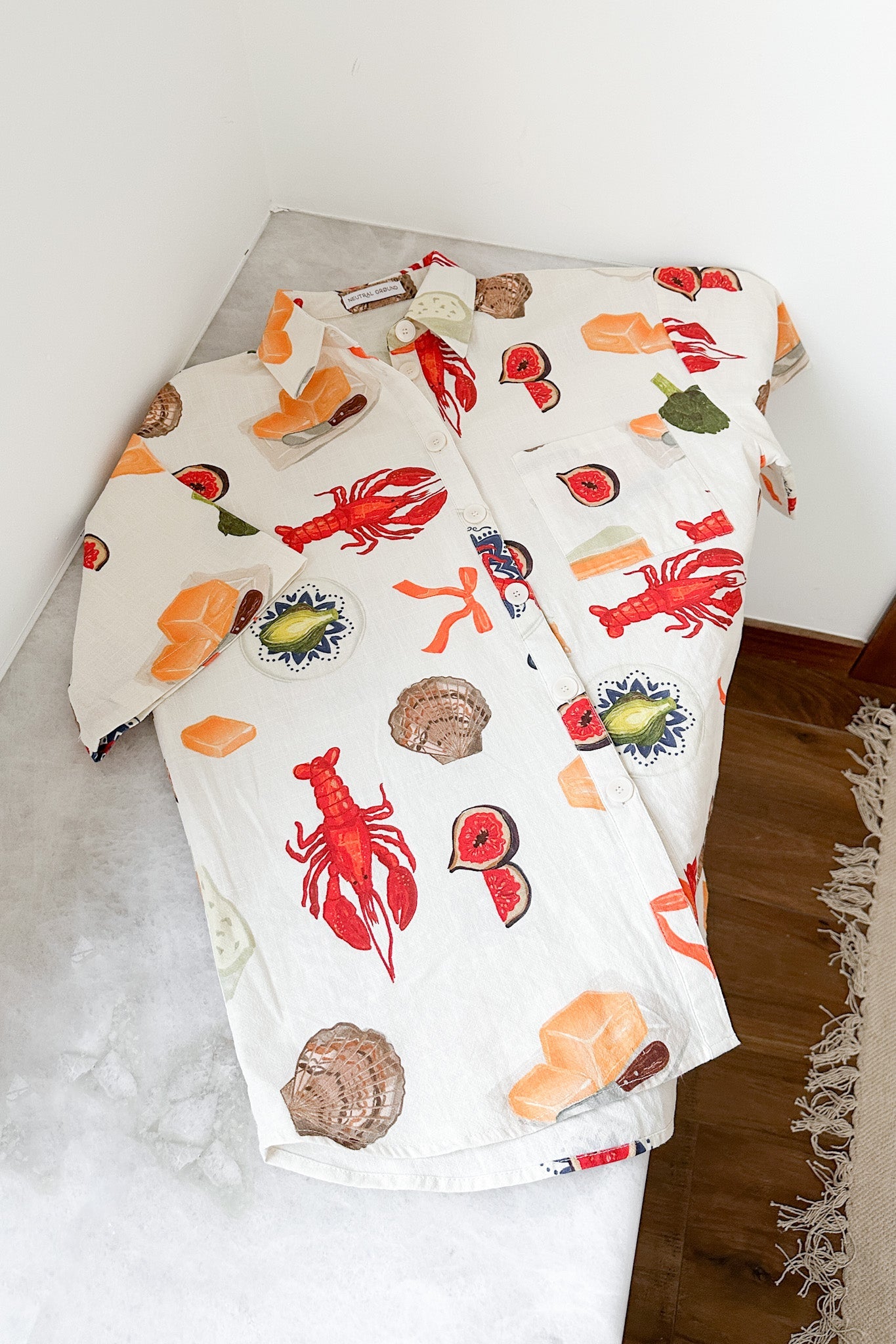 Bon Appetite Cotton Button Up Shirt - Neutral Ground