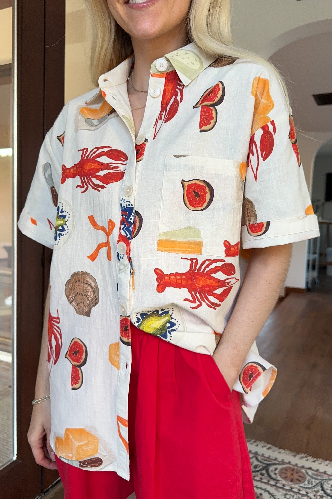 Bon Appetite Cotton Button Up Shirt - Neutral Ground