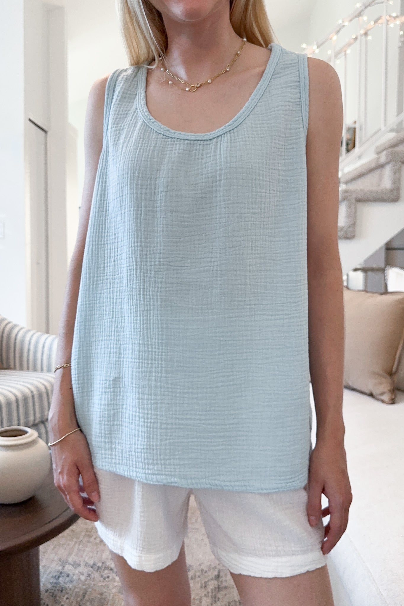 Breeze Cotton Sleeveless Blouse in Surf Blue - Neutral Ground