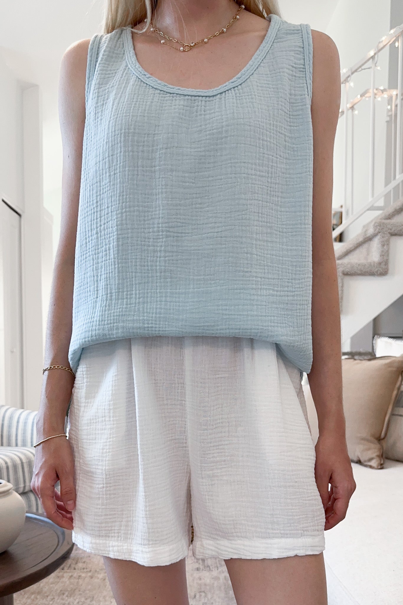 Breeze Cotton Sleeveless Blouse in Surf Blue - Neutral Ground