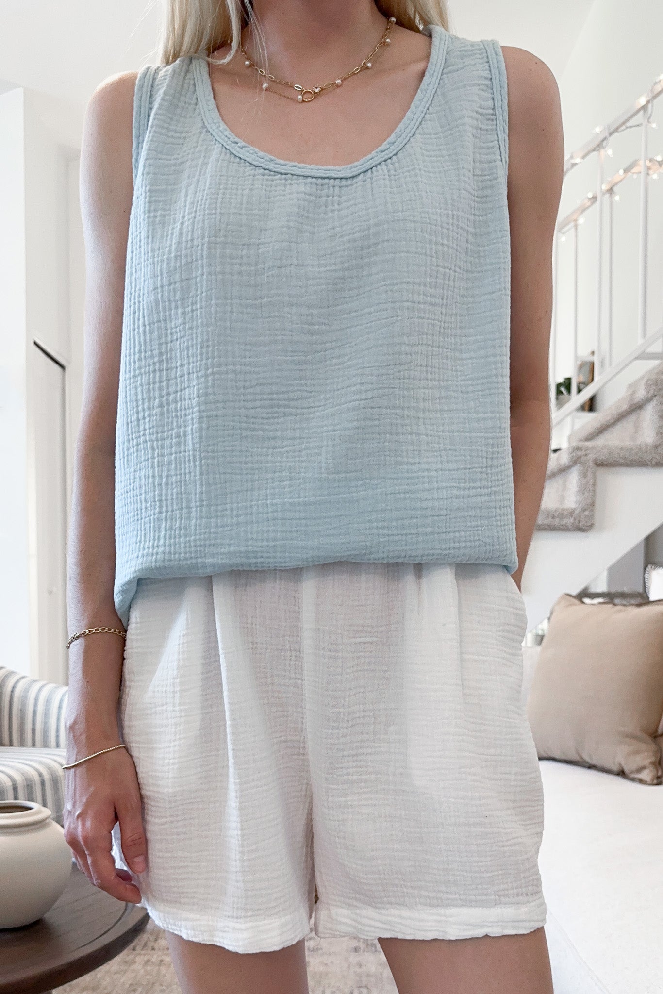 Breeze Cotton Sleeveless Blouse in Surf Blue - Neutral Ground
