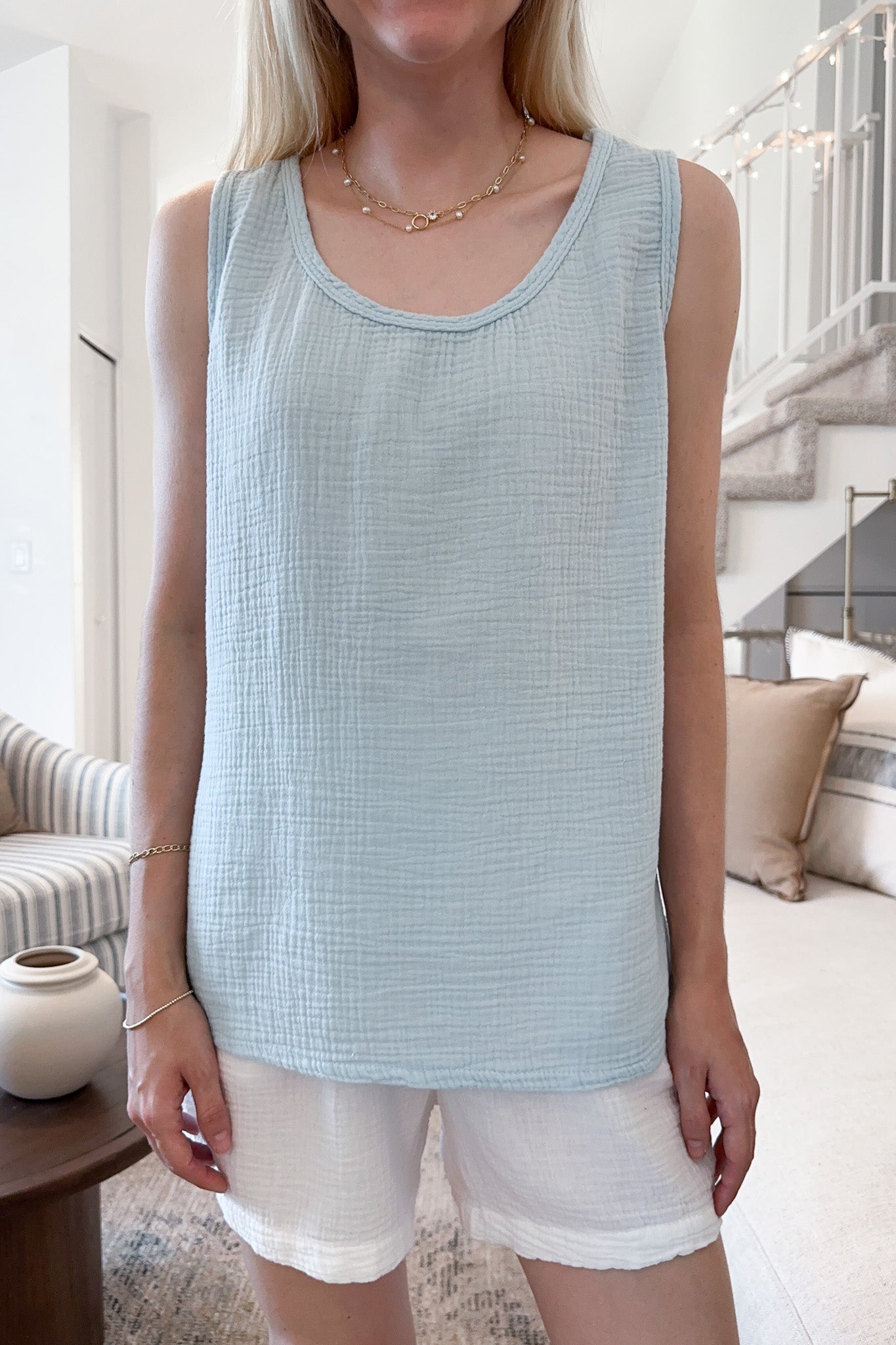 Breeze Cotton Sleeveless Blouse in Surf Blue - Neutral Ground