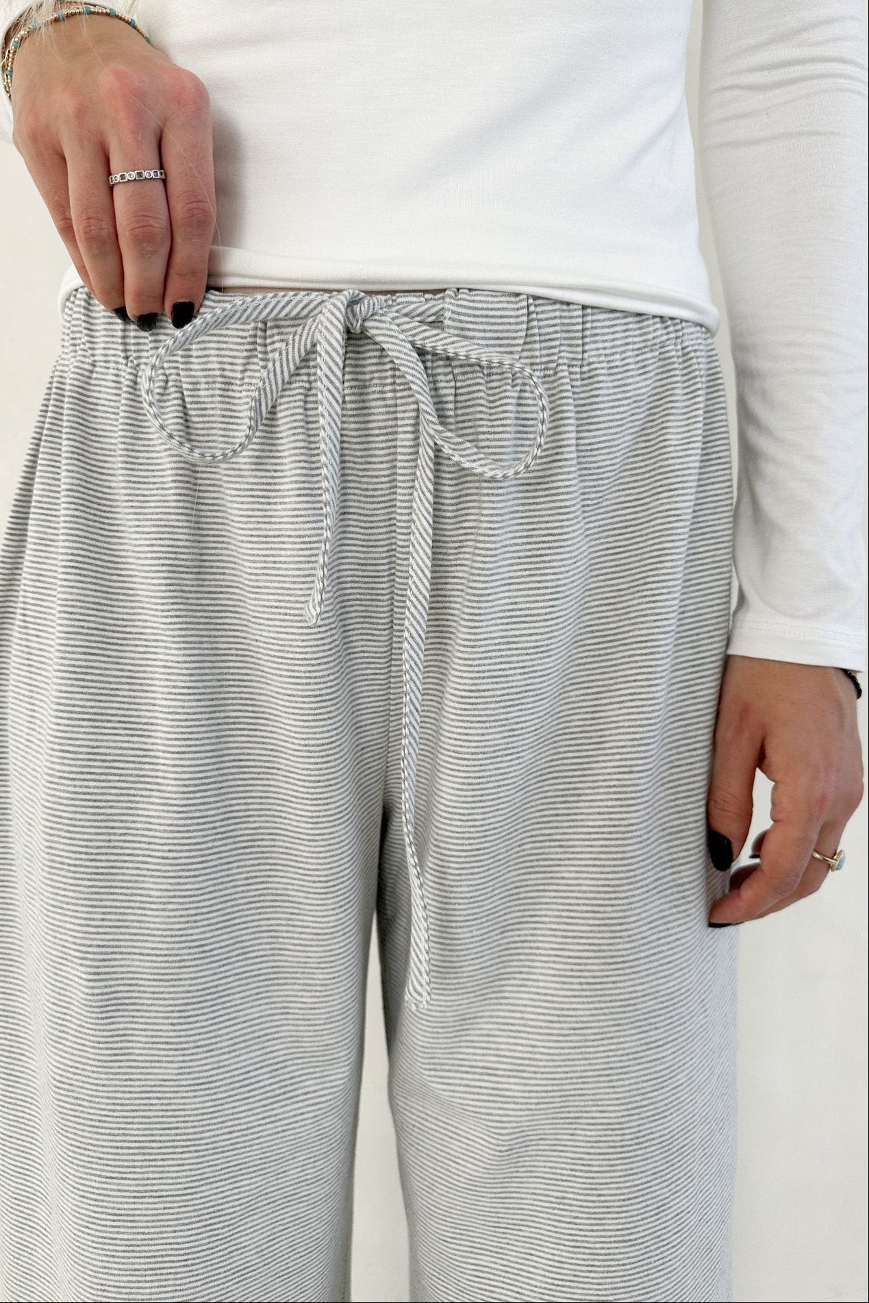 Brighton Front Tie Stripped Lounge Pants - Neutral Ground