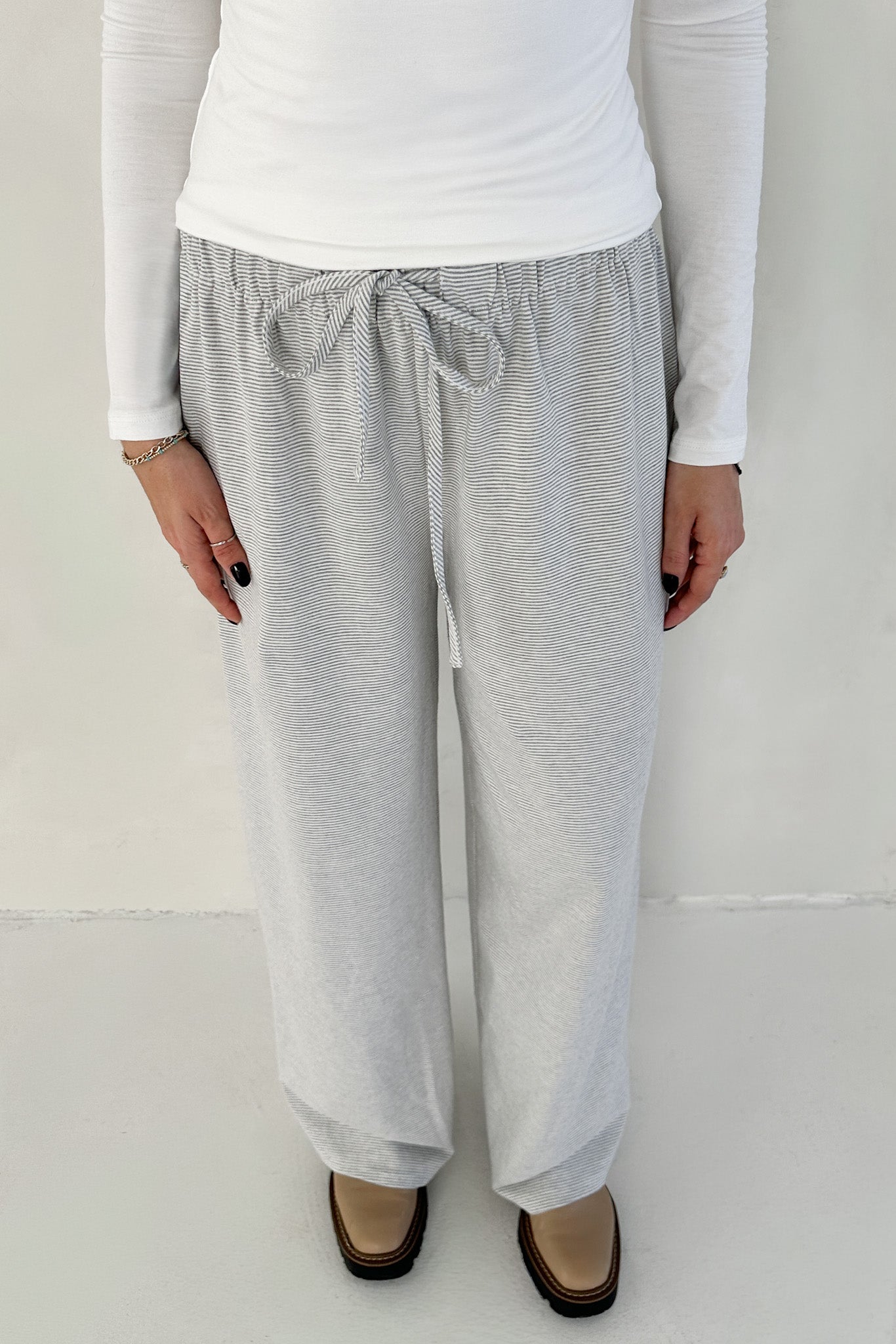 Brighton Front Tie Stripped Lounge Pants - Neutral Ground