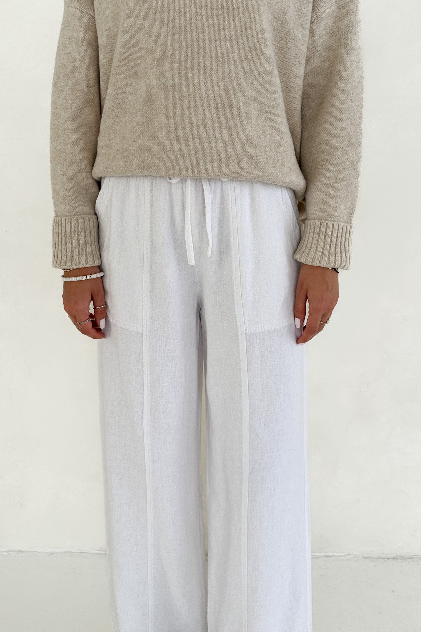 Bungalow Linen Pants in White - Neutral Ground