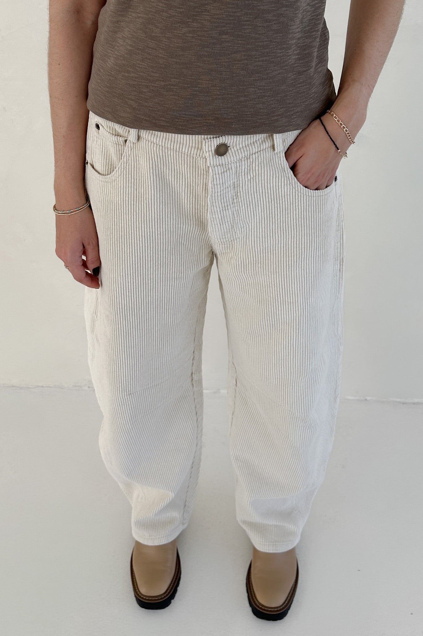 Canyon Corduroy Barrel Pants in Off White - Neutral Ground