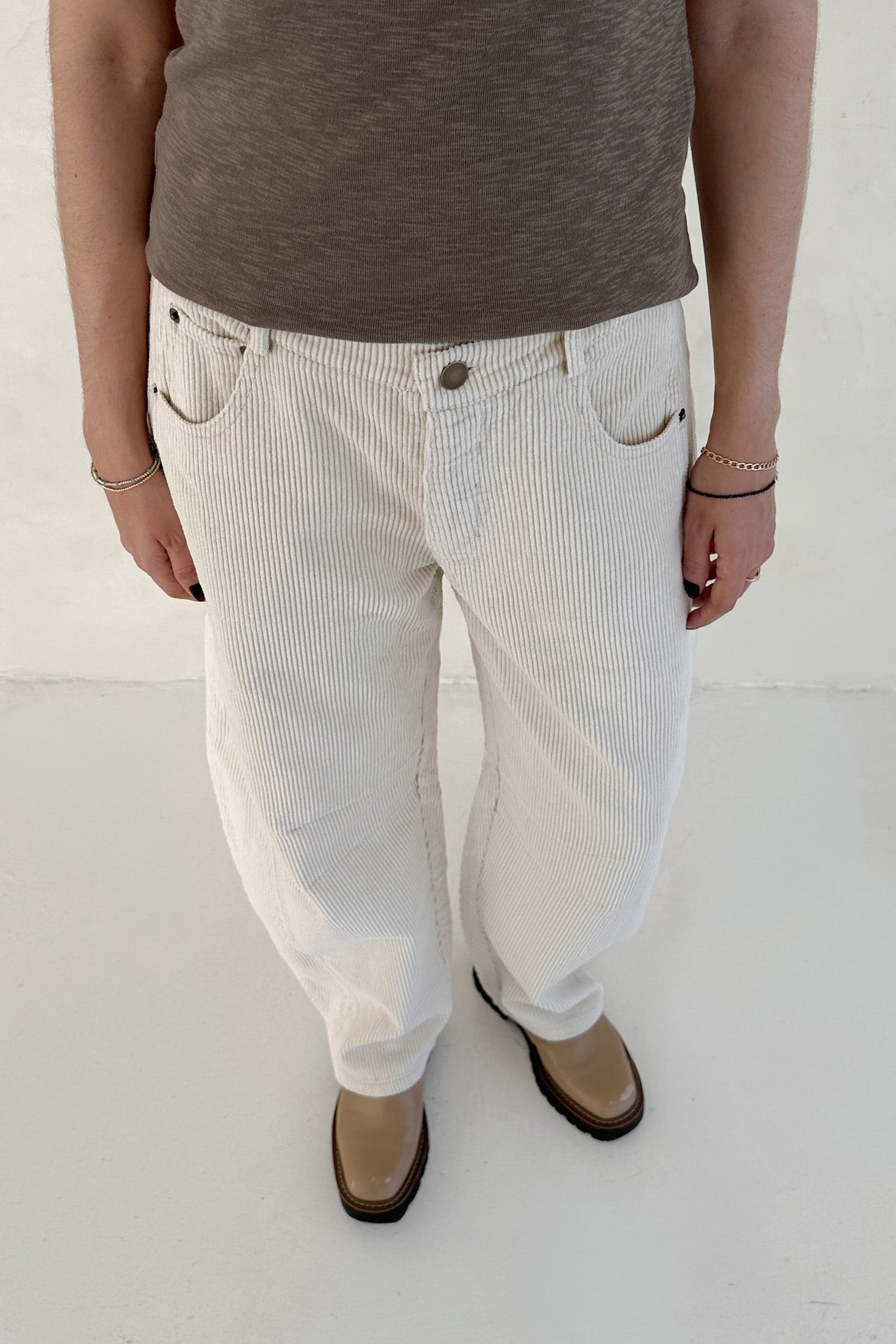 Canyon Corduroy Barrel Pants in Off White - Neutral Ground