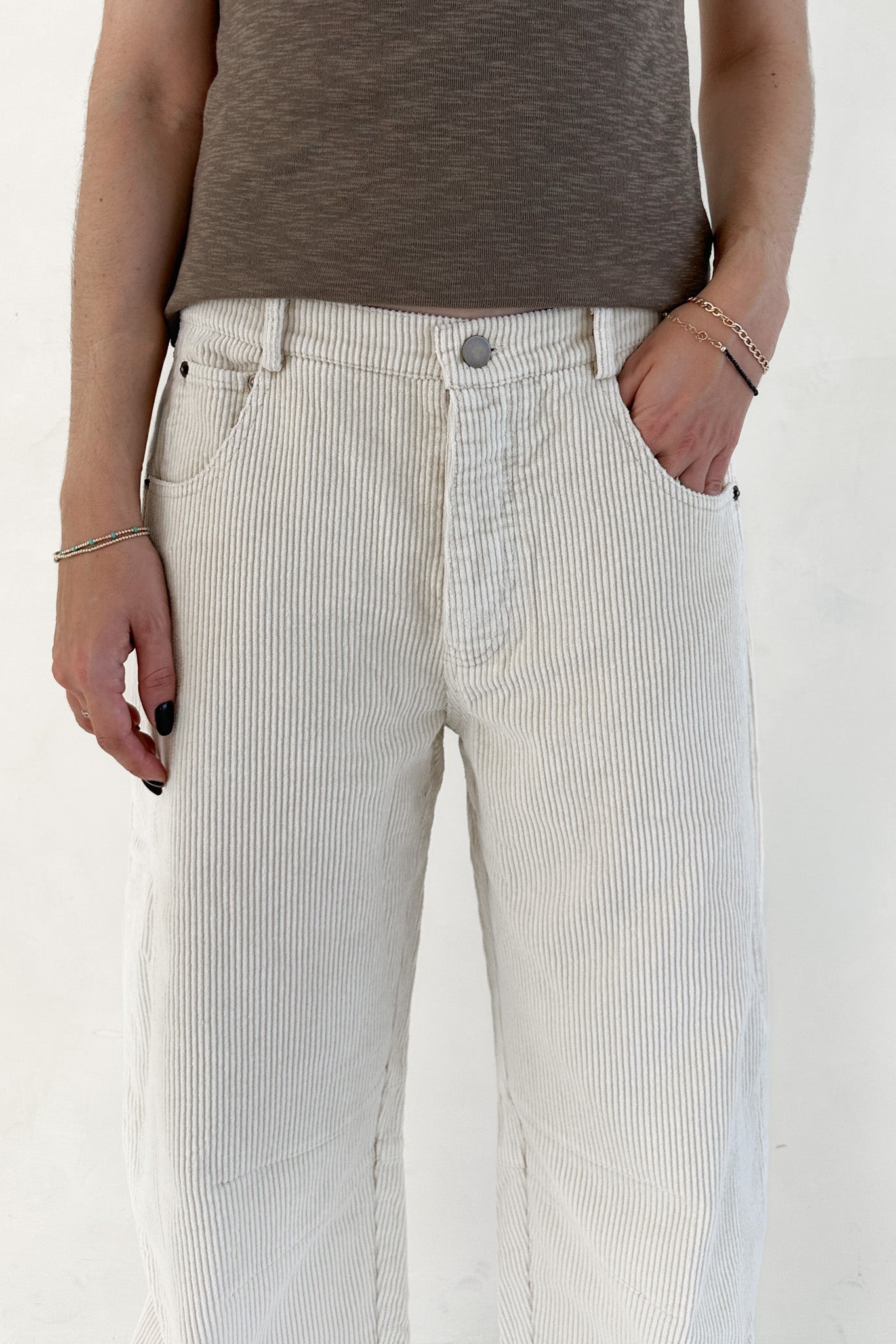 Canyon Corduroy Barrel Pants in Off White - Neutral Ground