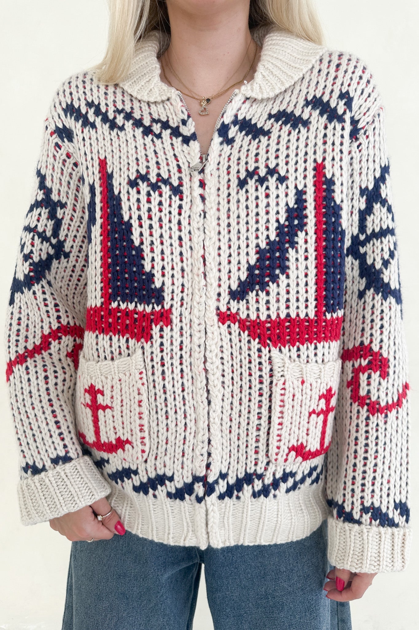Cape Cod Sailboat Knit Zip Up Cardigan l Neutral Ground