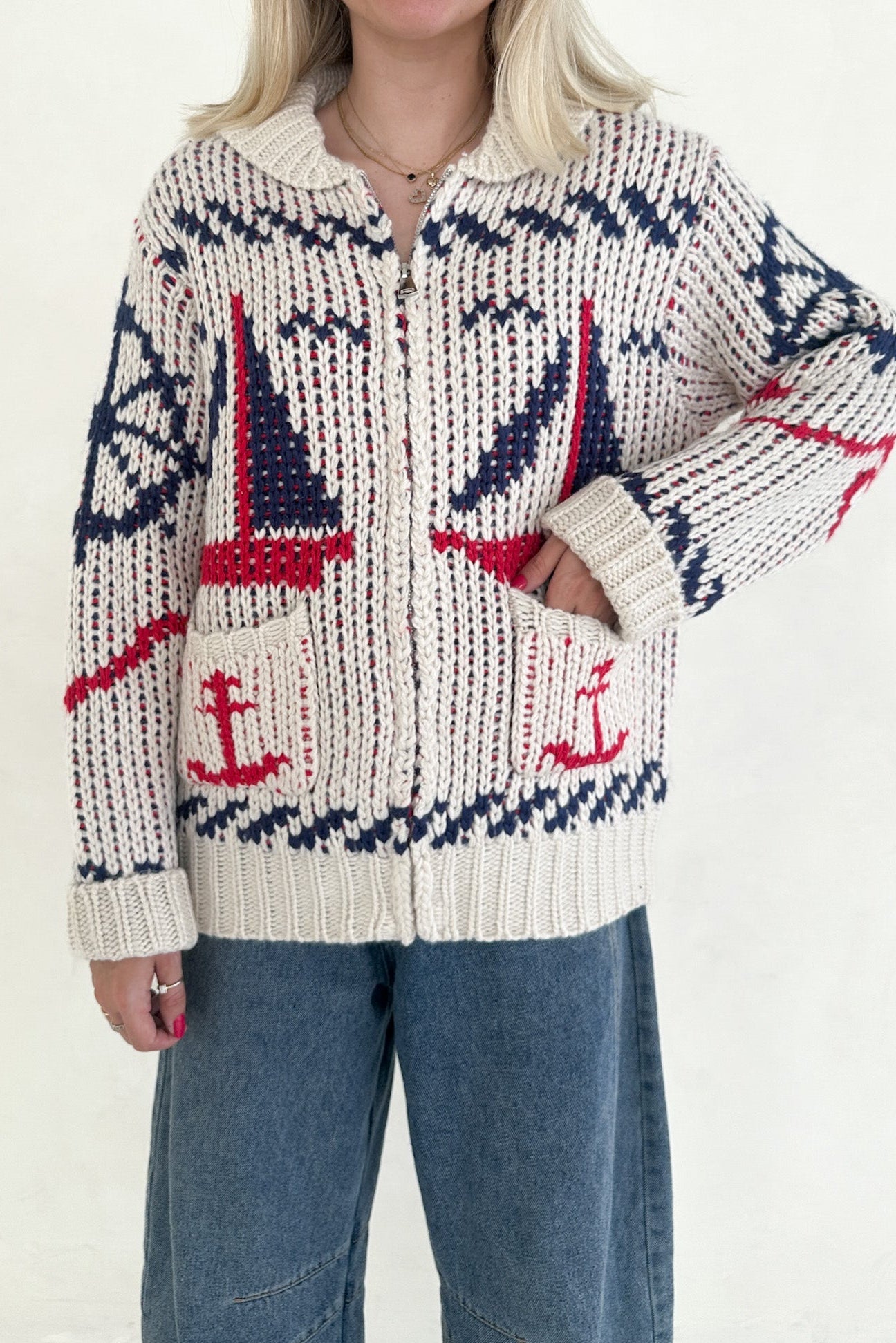 Cape Cod Sailboat Knit Zip Up Cardigan - Neutral Ground