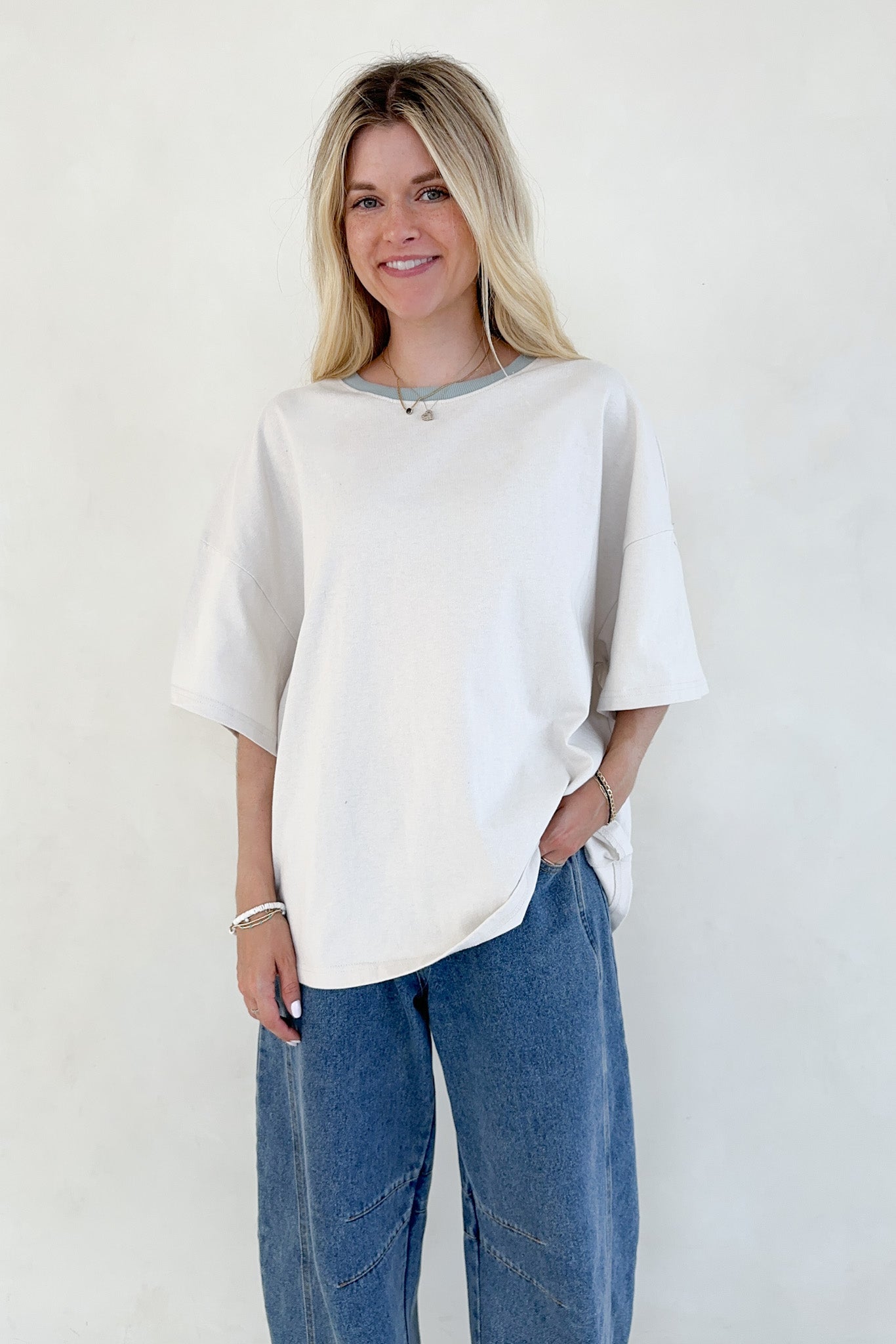 Charity Contrast Cotton Tee in Clay - Neutral Ground