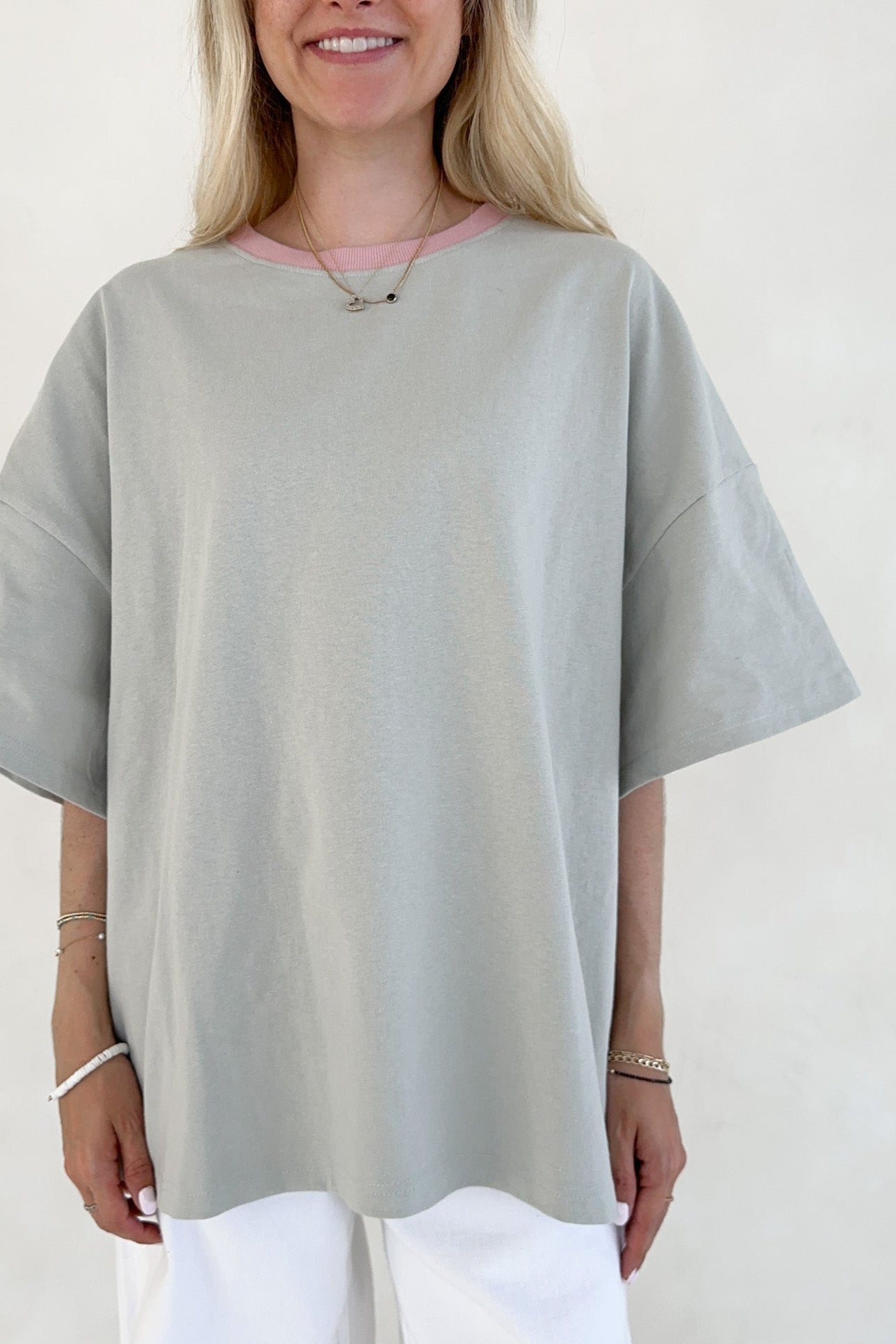Charity Contrast Cotton Tee in Sage - Neutral Ground