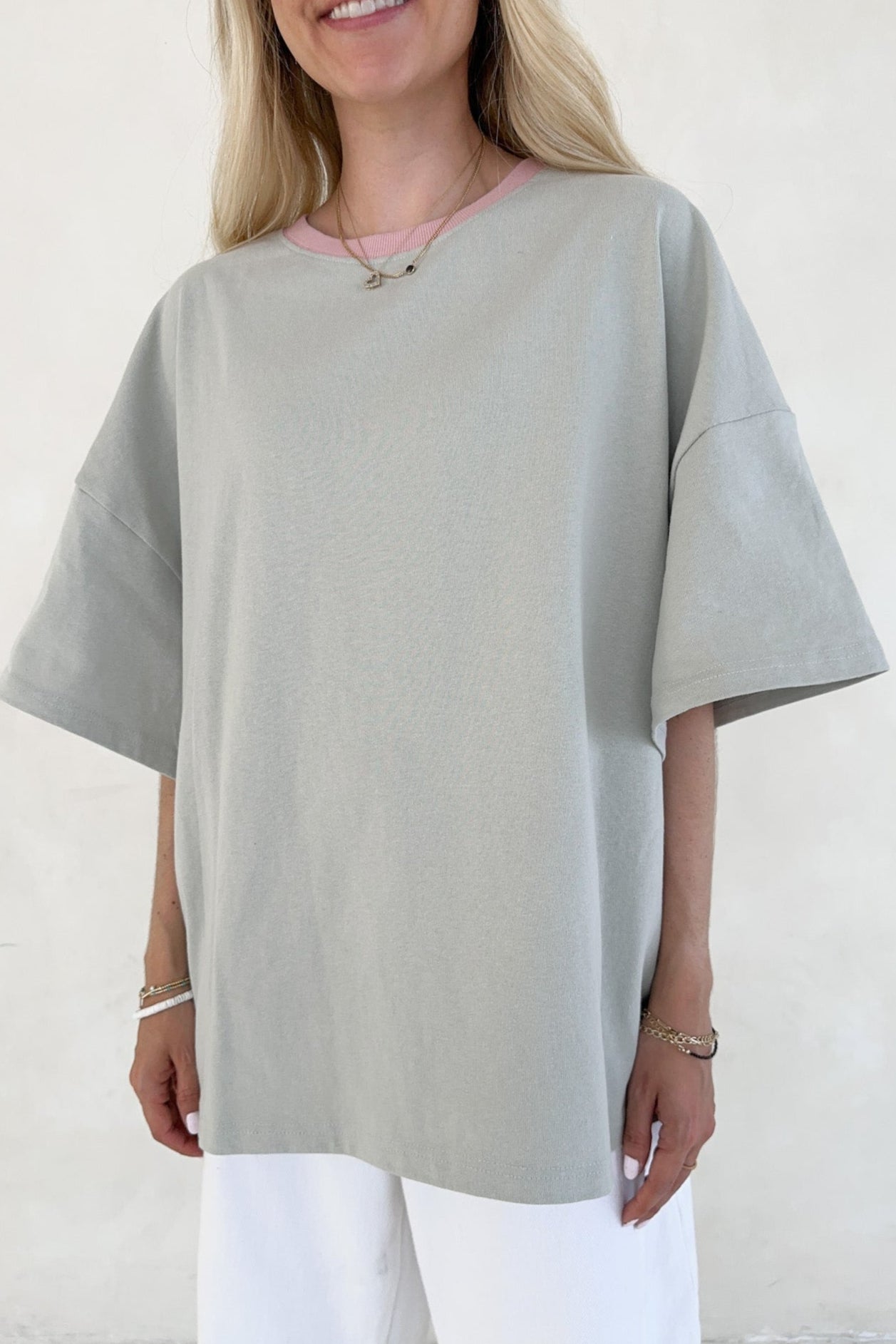 Charity Contrast Cotton Tee in Sage - Neutral Ground