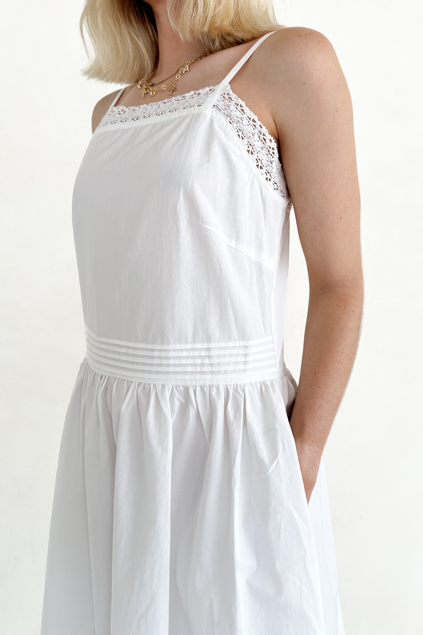 Charlotte Lace Inset Cotton Midi Dress - Neutral Ground