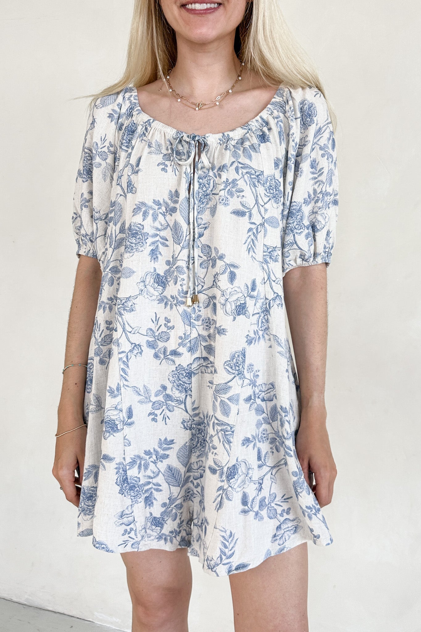Château Printed Soft Linen Blend Romper - Neutral Ground