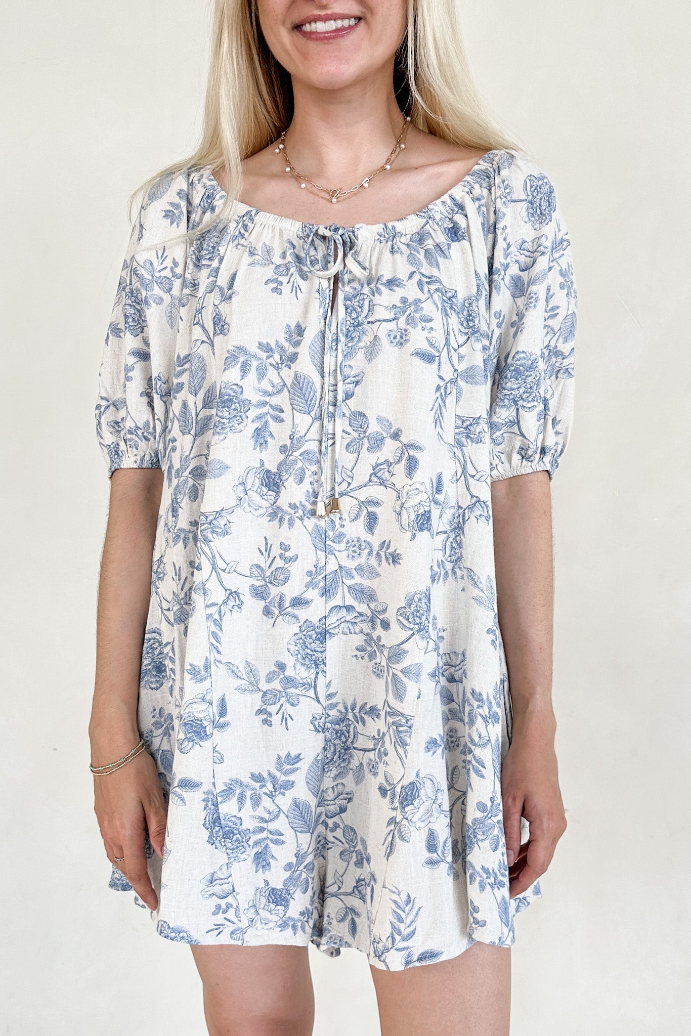 Château Printed Soft Linen Blend Romper - Neutral Ground