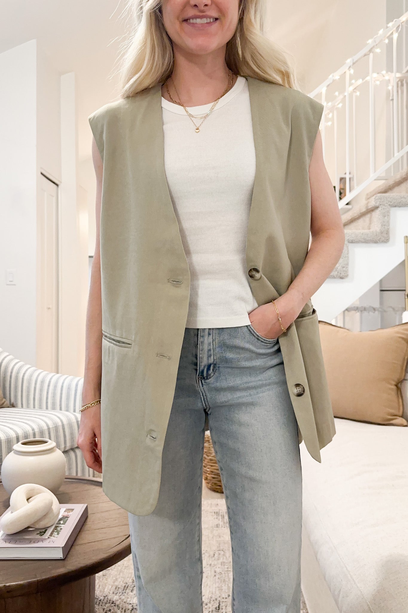 City Girl Tailored Oversized Vest - Neutral Ground