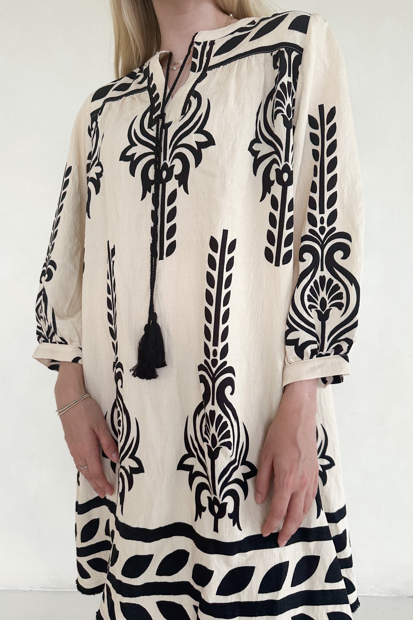 Clarrise Pattern Tassel Dress - Neutral Ground