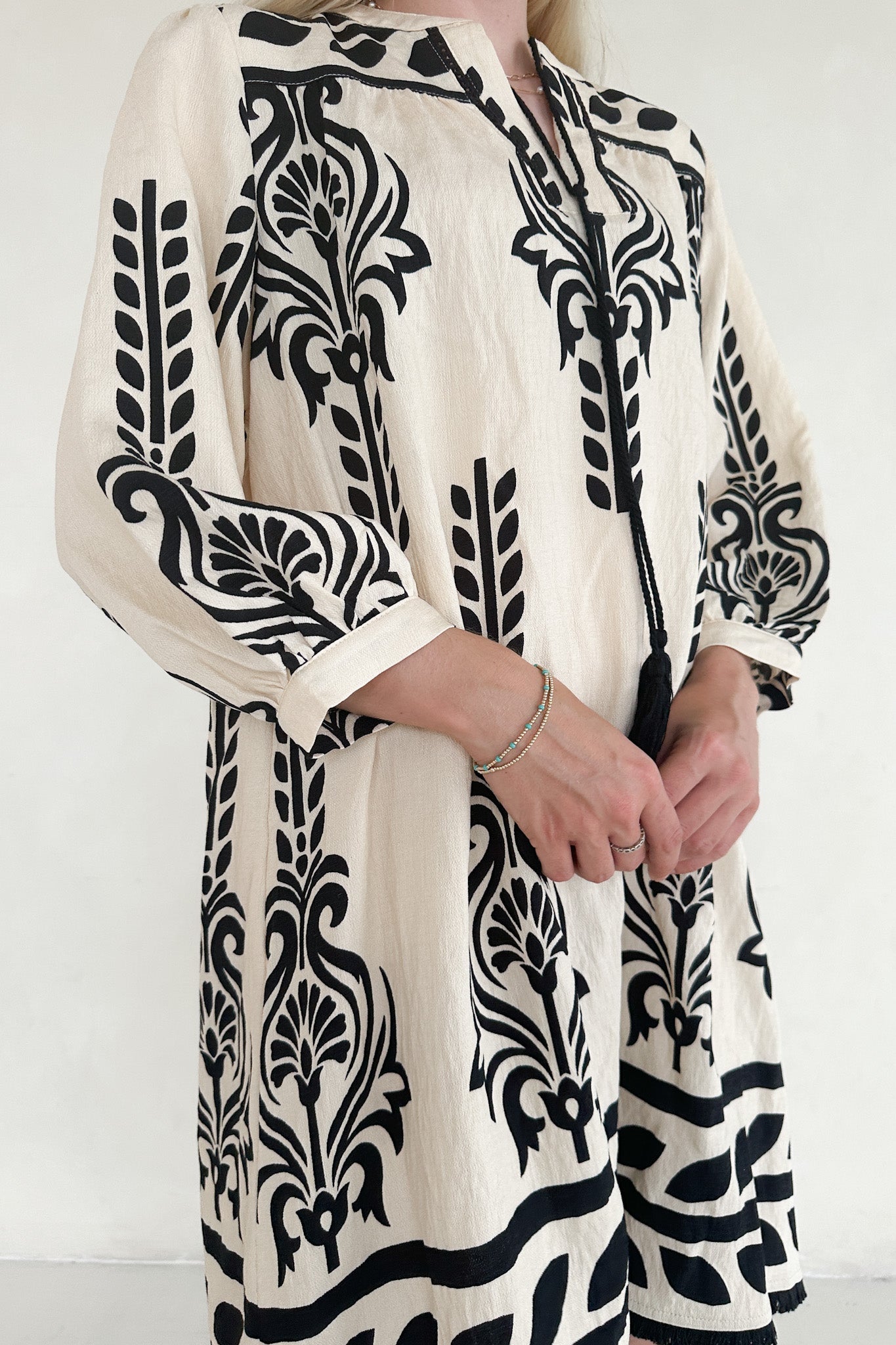 Clarrise Pattern Tassel Dress - Neutral Ground