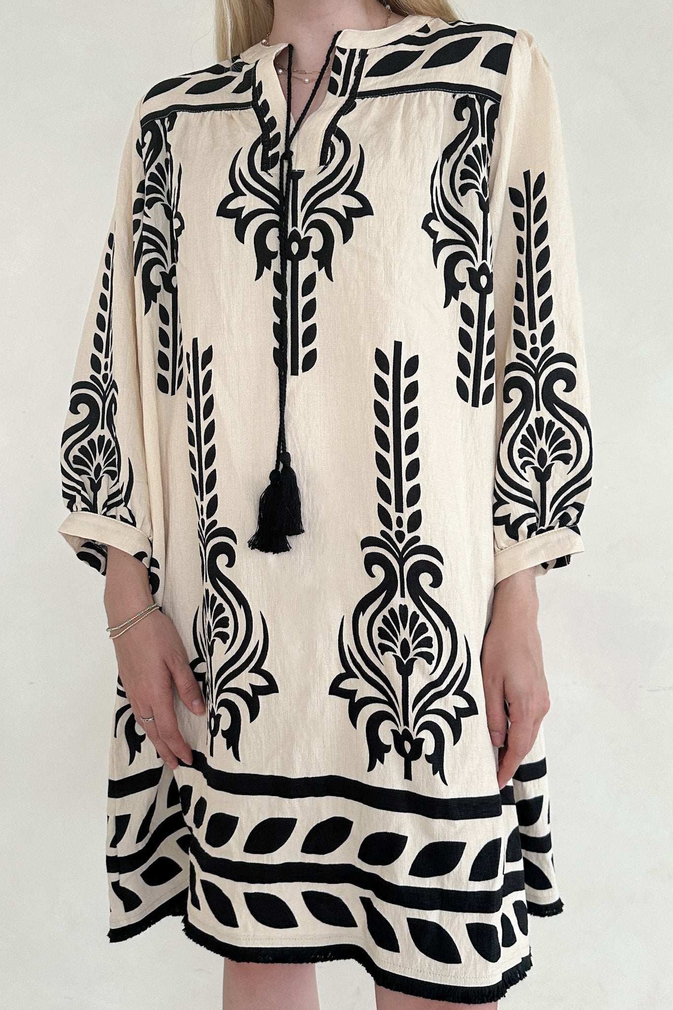 Clarrise Pattern Tassel Dress - Neutral Ground