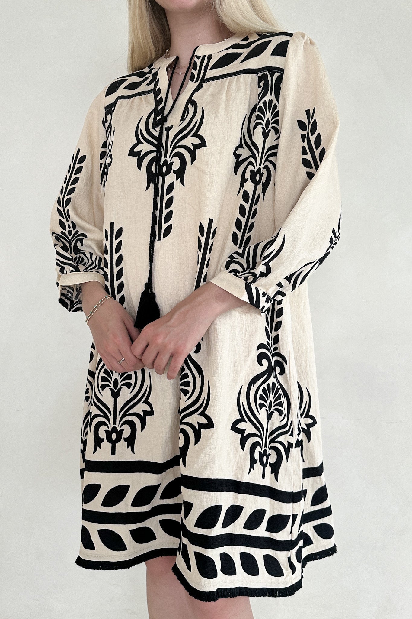 Clarrise Pattern Tassel Dress - Neutral Ground