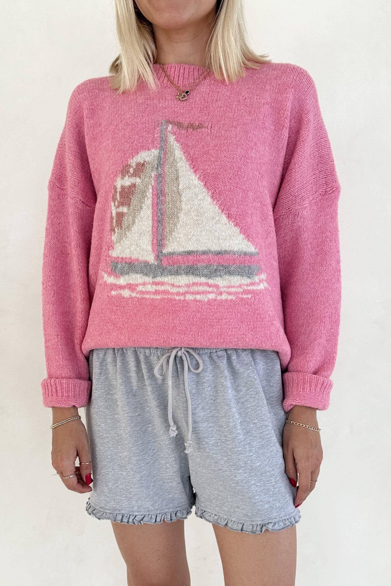 Clementine Ruffle Hem Knit Shorts in Grey - Neutral Ground