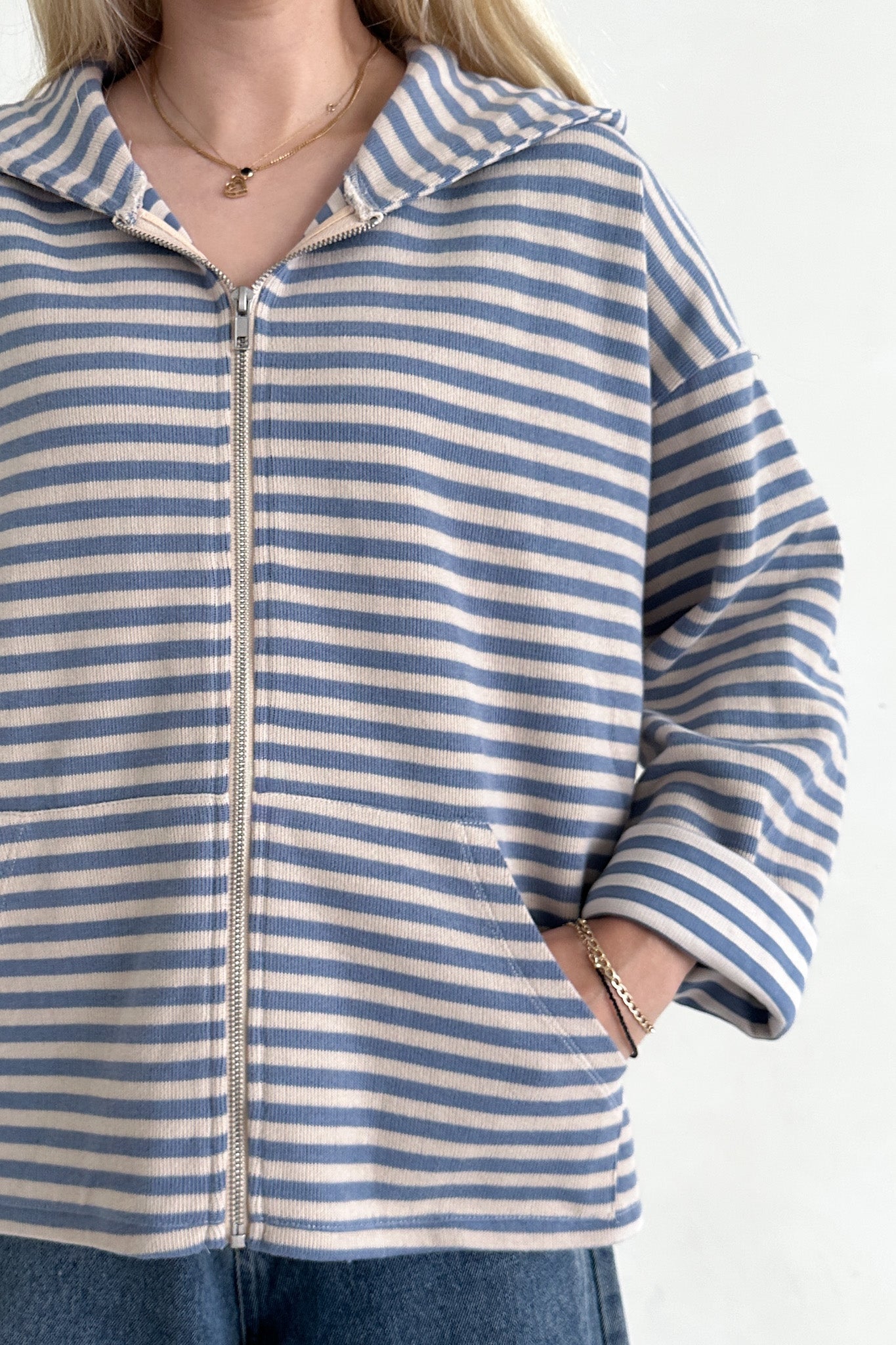 Cloud Nine Striped Zip Up Hooded Jacket - Neutral Ground