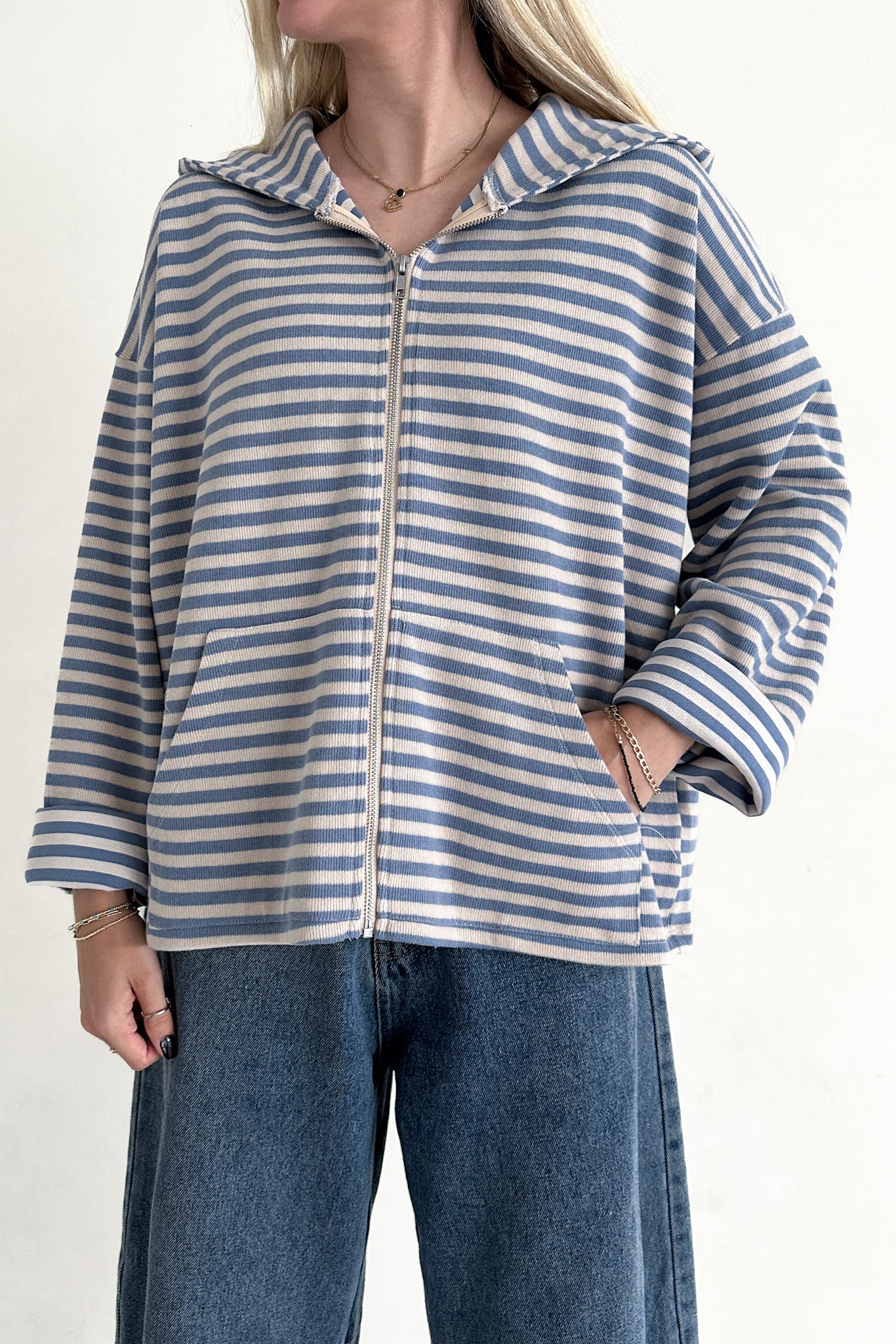 Cloud Nine Striped Zip Up Hooded Jacket - Neutral Ground