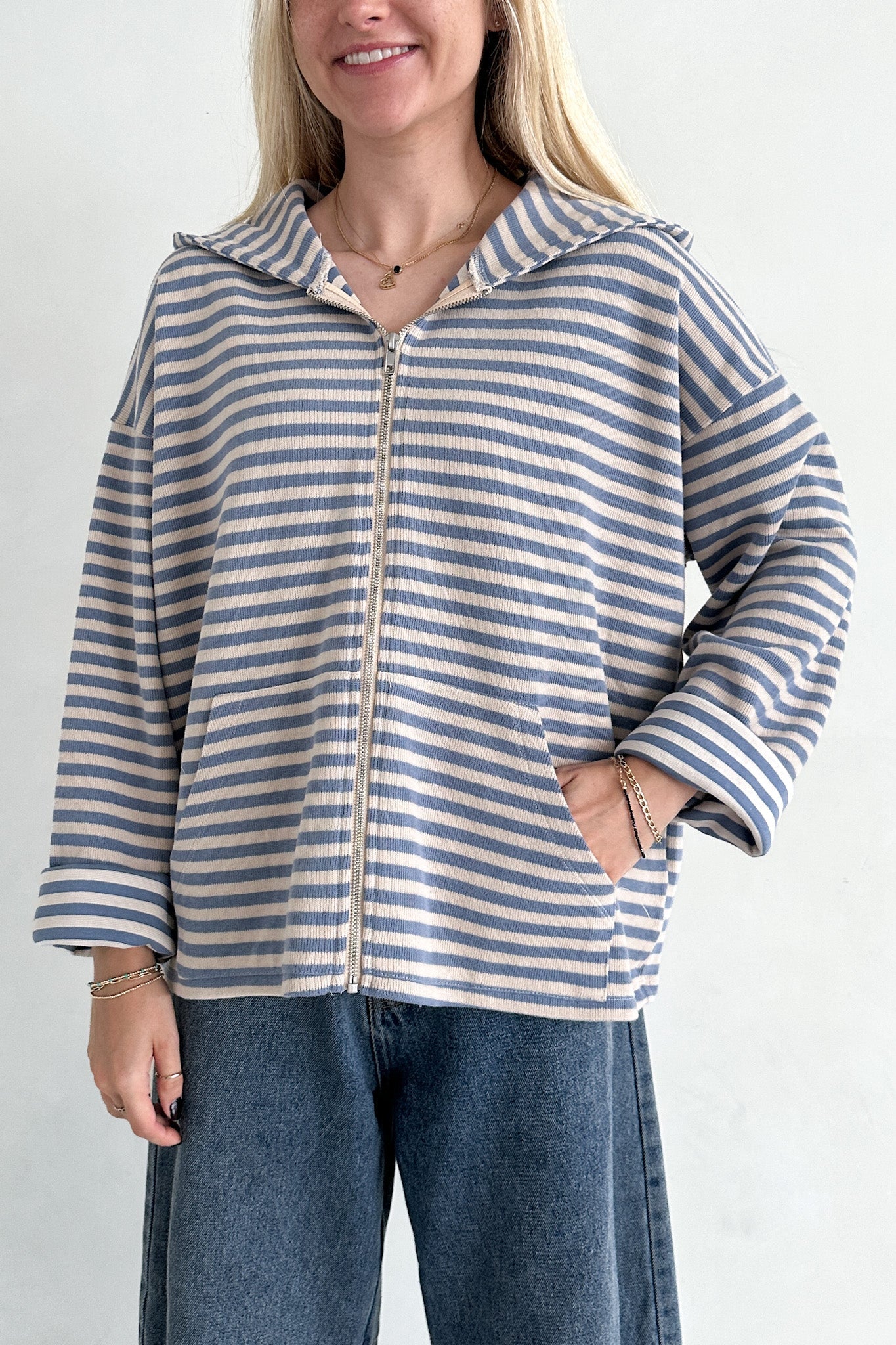 Cloud Nine Striped Zip Up Hooded Jacket - Neutral Ground