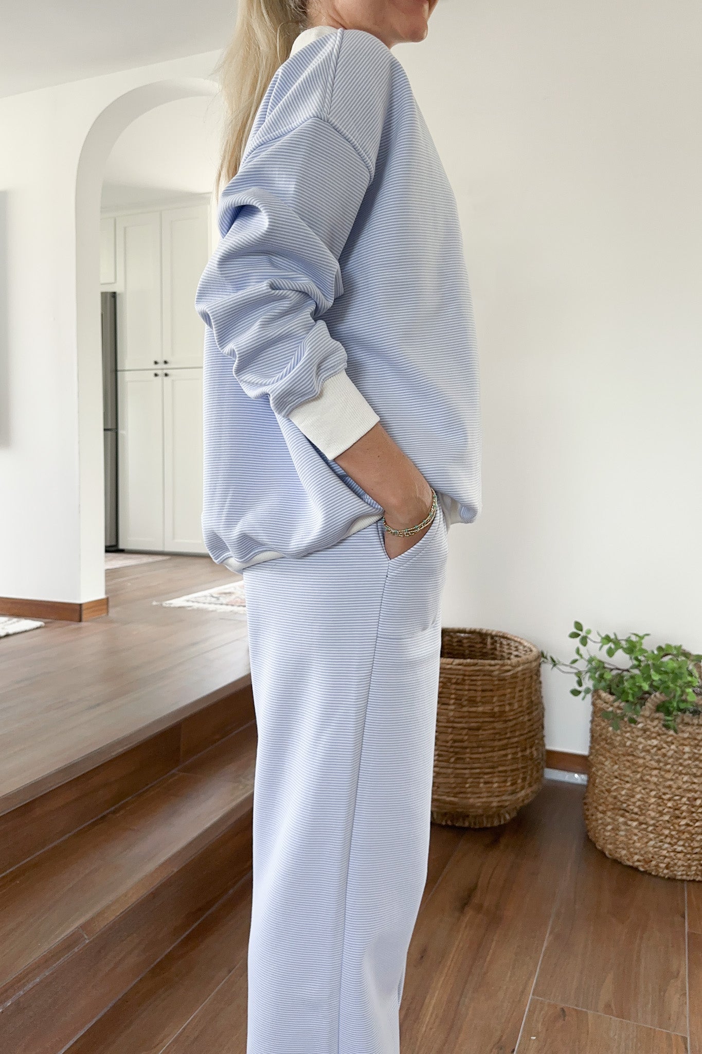 Coastal Blue and White Mini Striped Pants - Neutral Ground