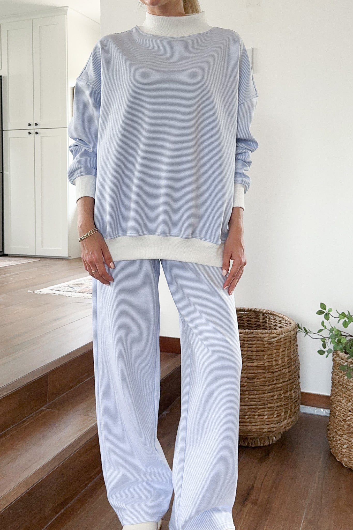 Coastal Blue and White Mini Striped Pants - Neutral Ground