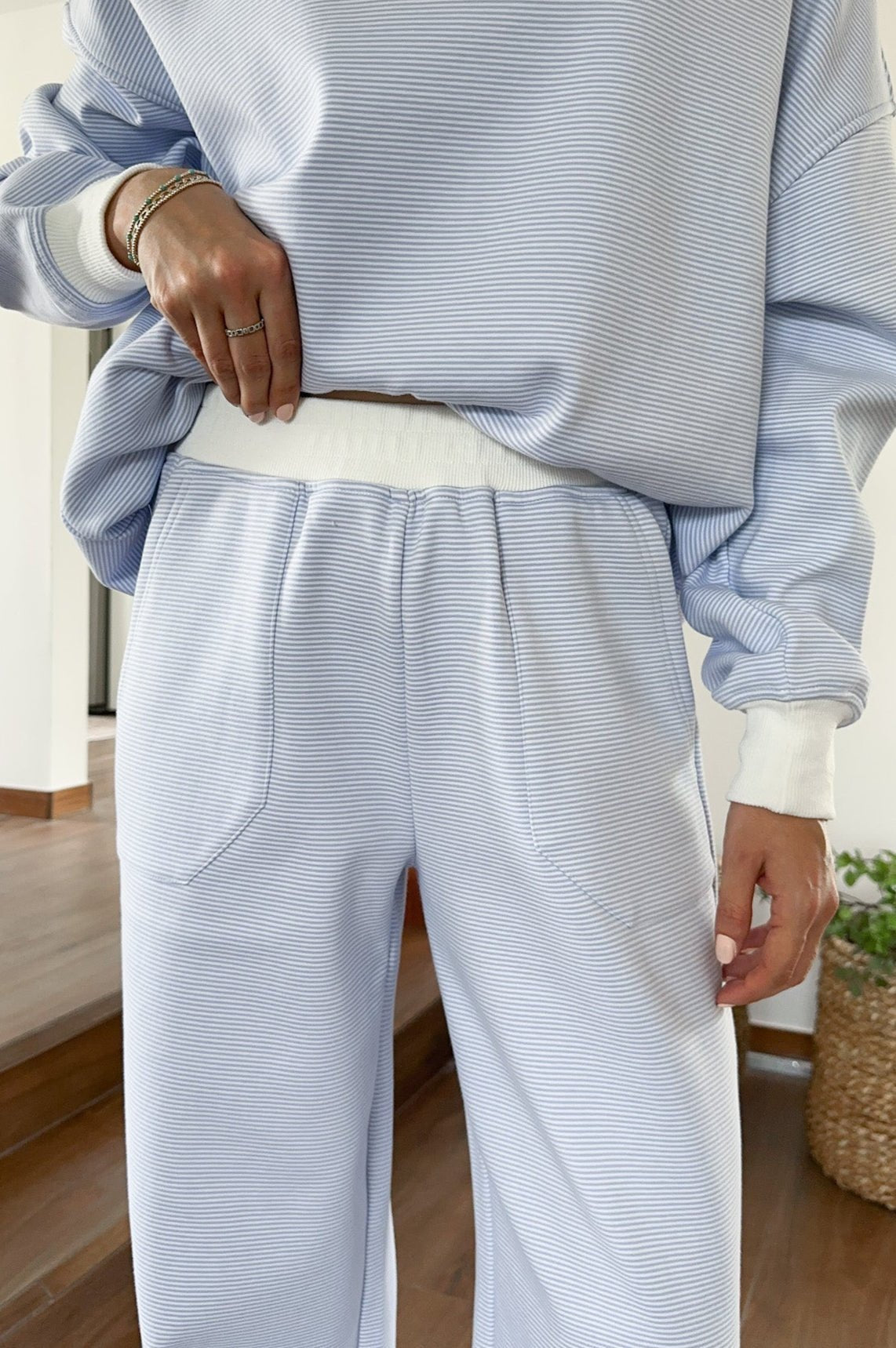 Coastal Blue and White Mini Striped Pants - Neutral Ground