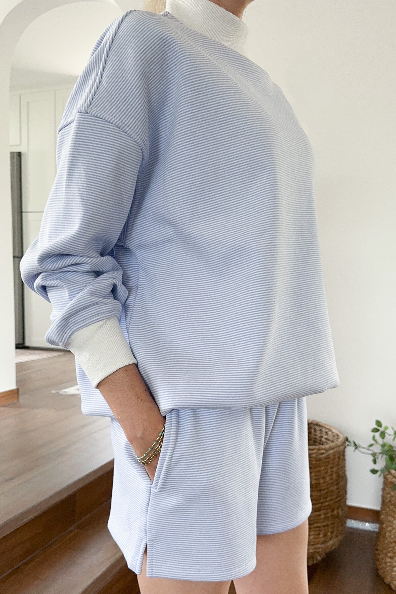 Coastal Blue and White Mini Striped Shorts - Neutral Ground