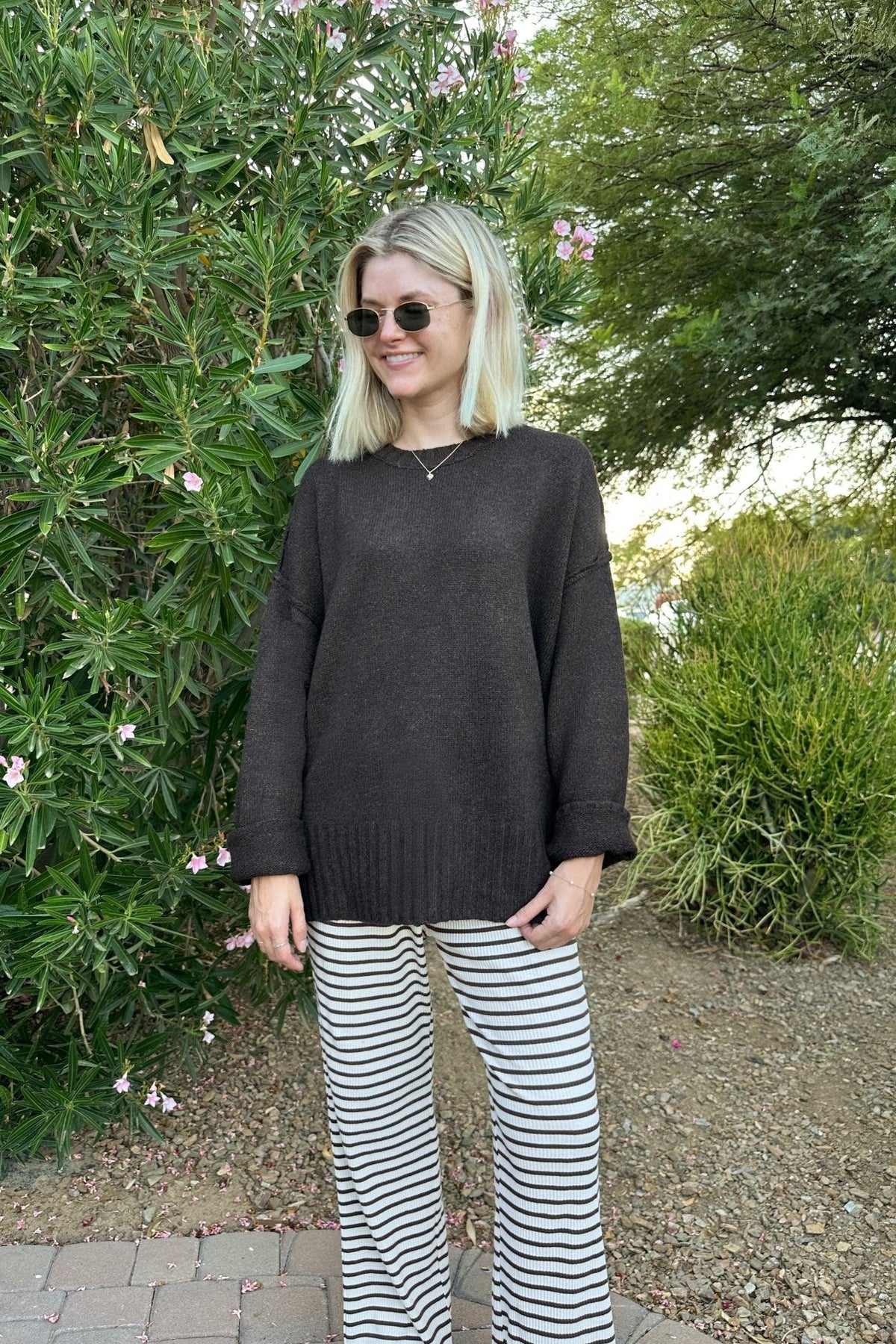 Codie Oversized Espresso Knit Crewneck Sweater - Neutral Ground