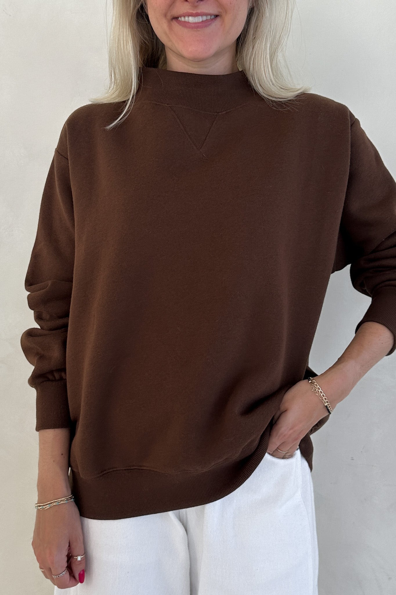 Coffee Run Mockneck Sweatshirt in Chocolate - Neutral Ground